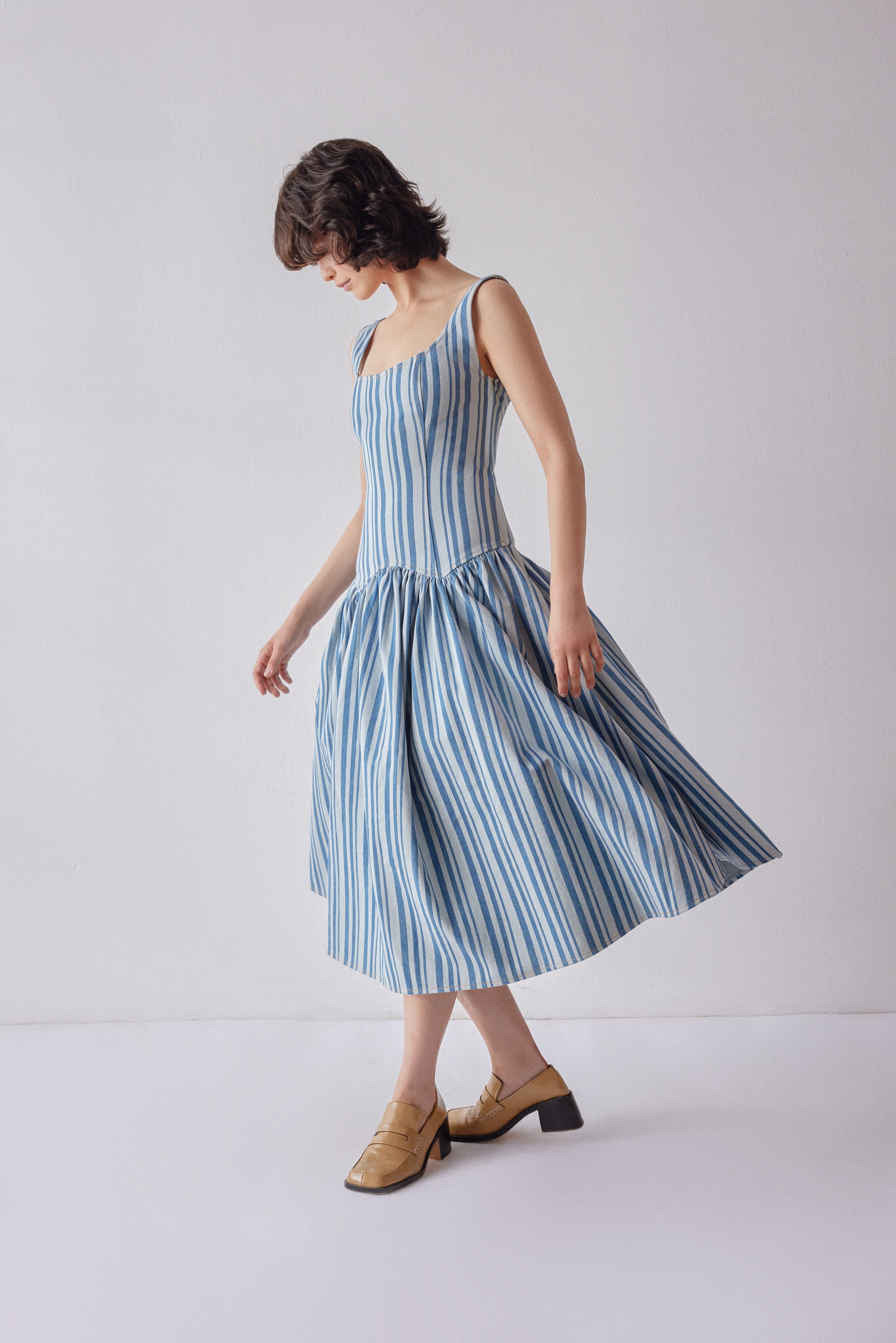 Oh Seven Days-Danielle Dress Striped Denim-3-Milagron.com