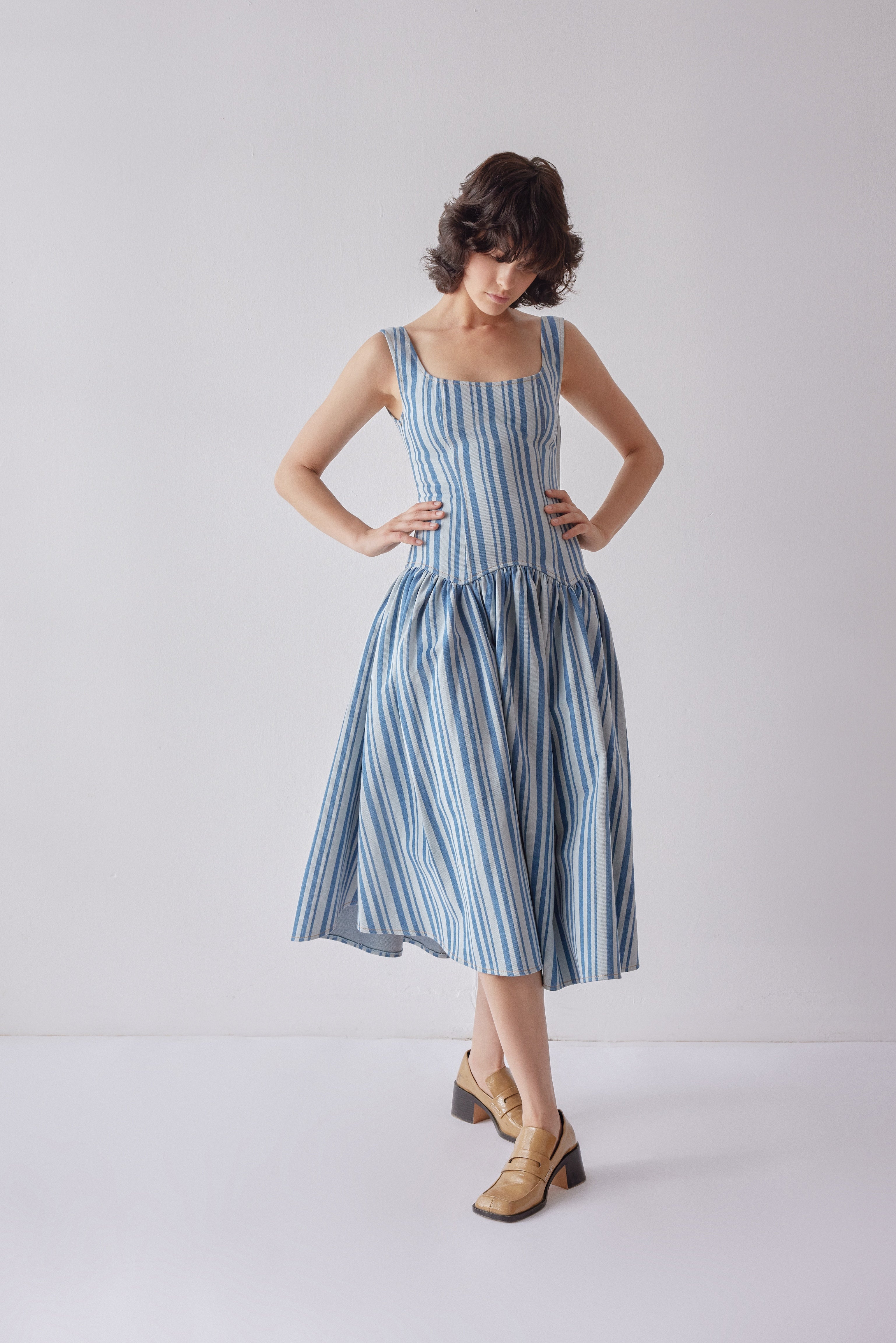 Oh Seven Days-Danielle Dress Striped Denim-4-Milagron.com