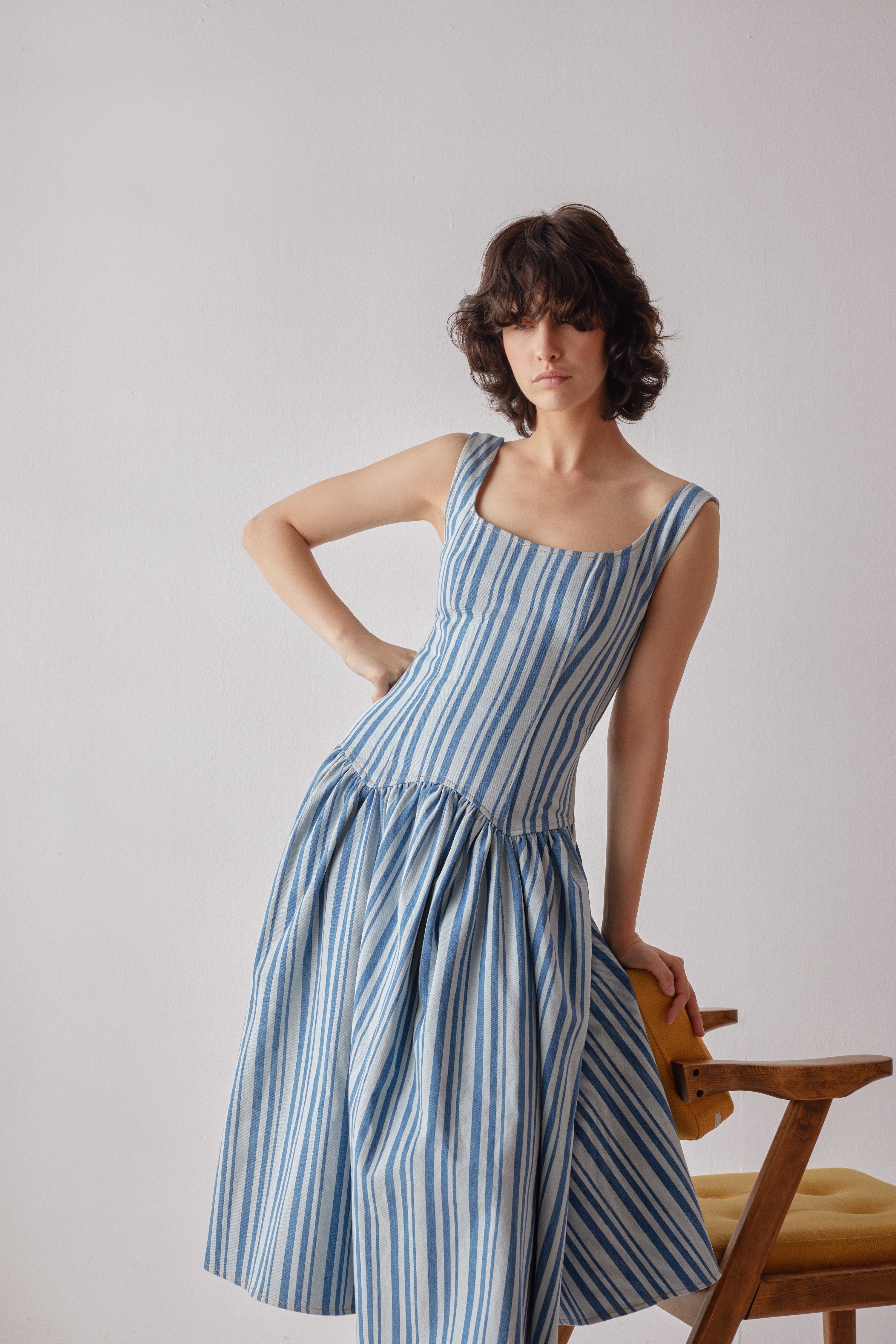 Oh Seven Days-Danielle Dress Striped Denim-6-Milagron.com
