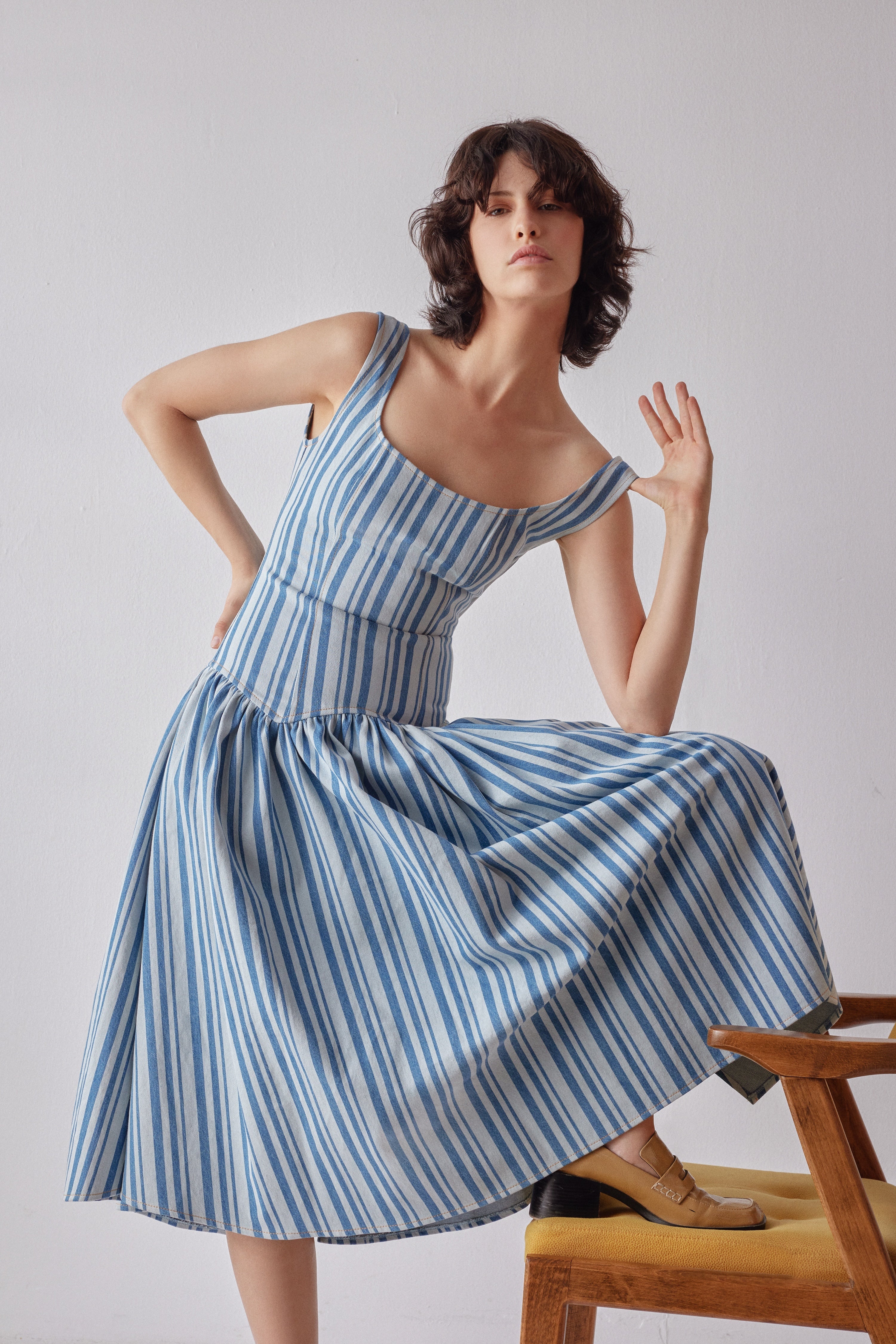 Oh Seven Days-Danielle Dress Striped Denim-7-Milagron.com