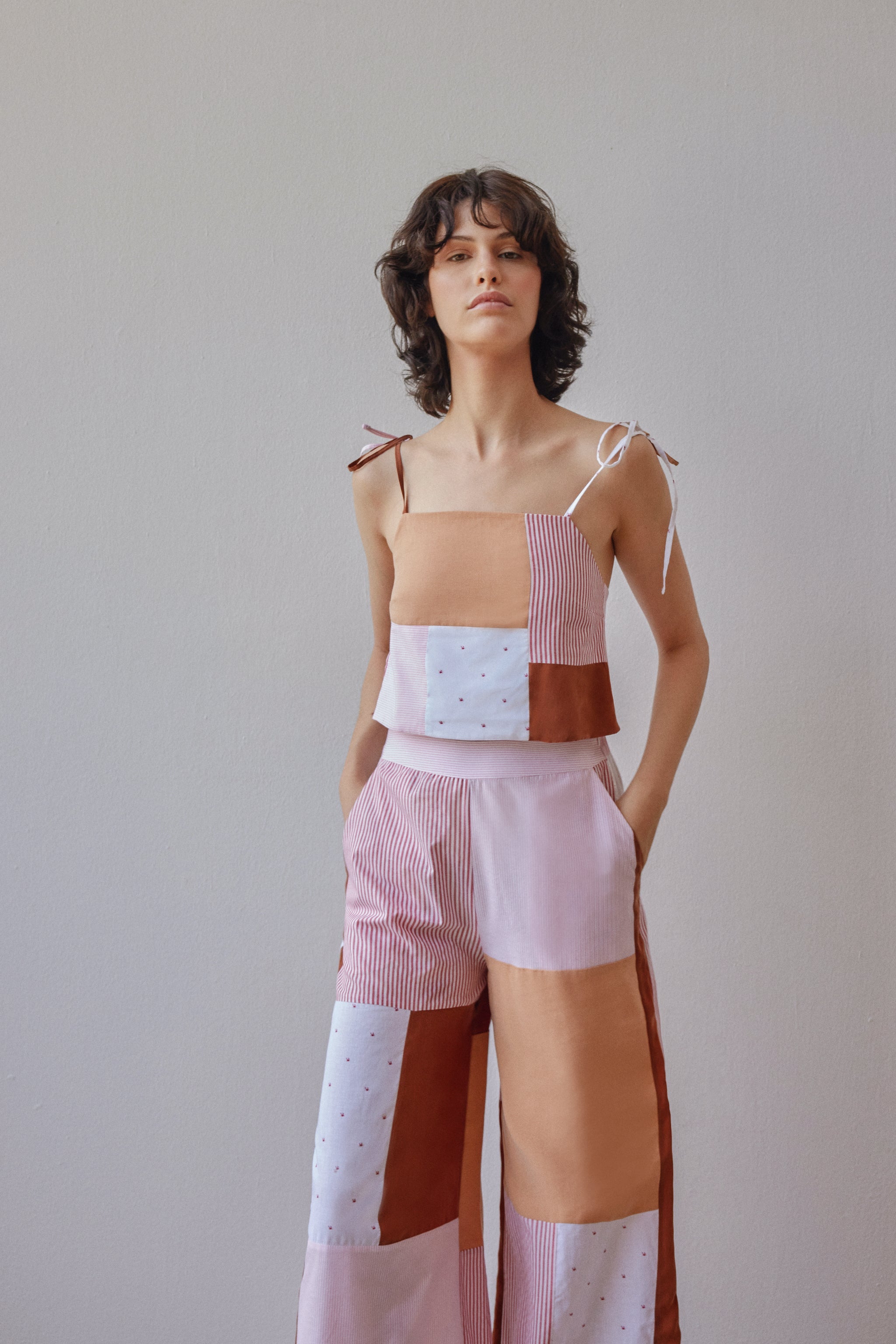 Oh Seven Days-Darcy Trousers Pink & Beige Patchwork-2-Milagron.com