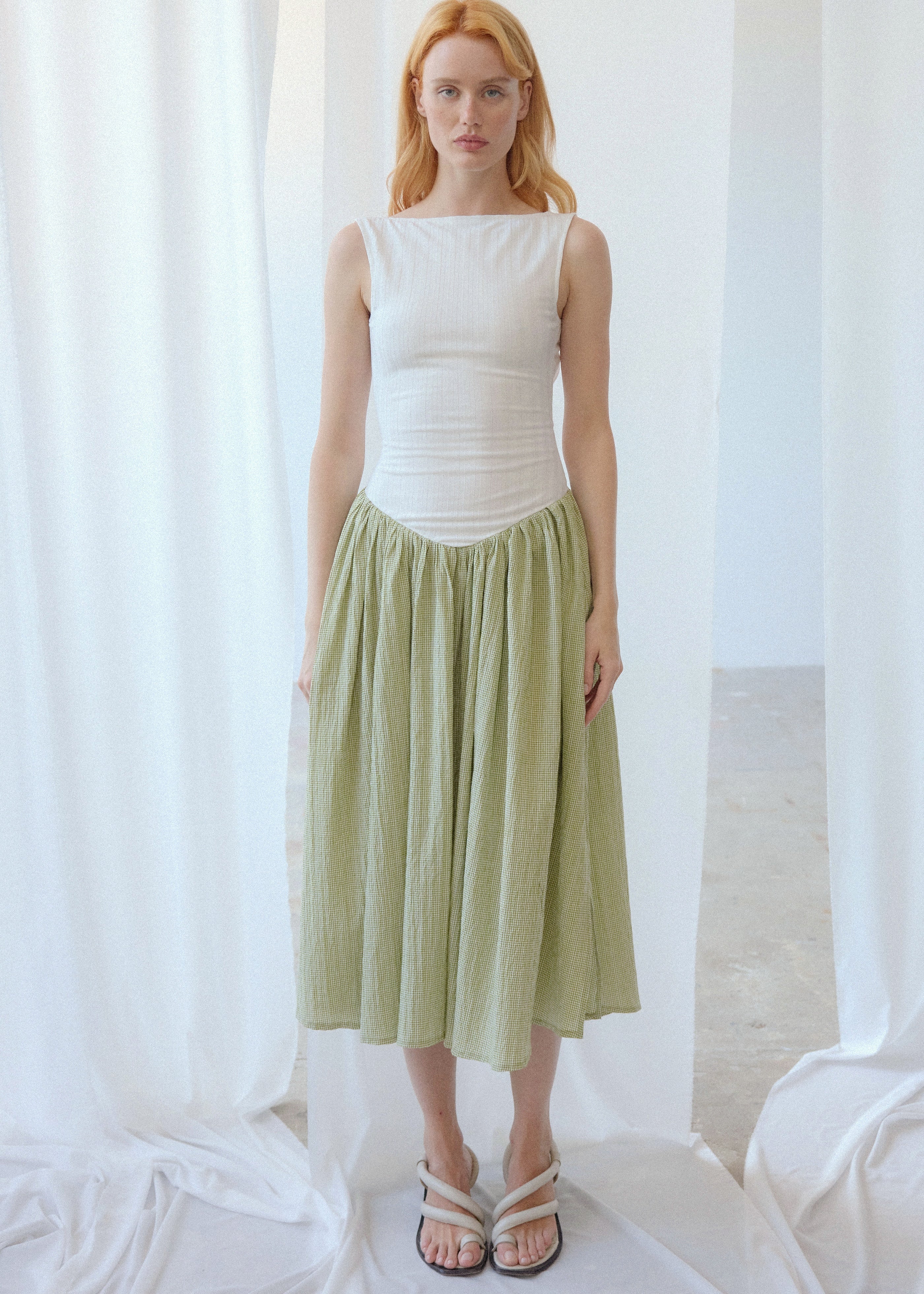 Martina Dress - White&Green