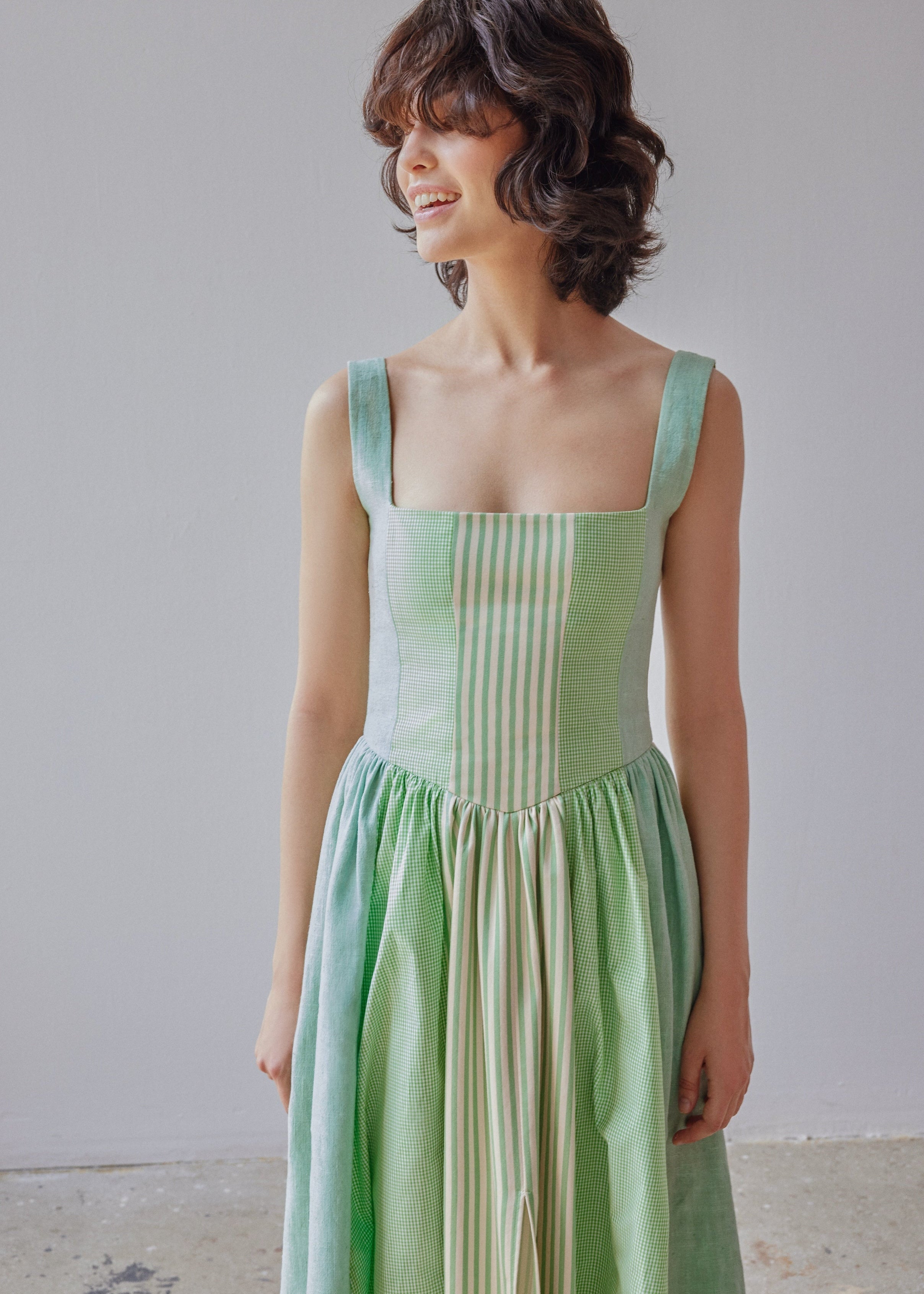 Oh Seven Days-Violet Dress Green Patchwork-1-Milagron.com