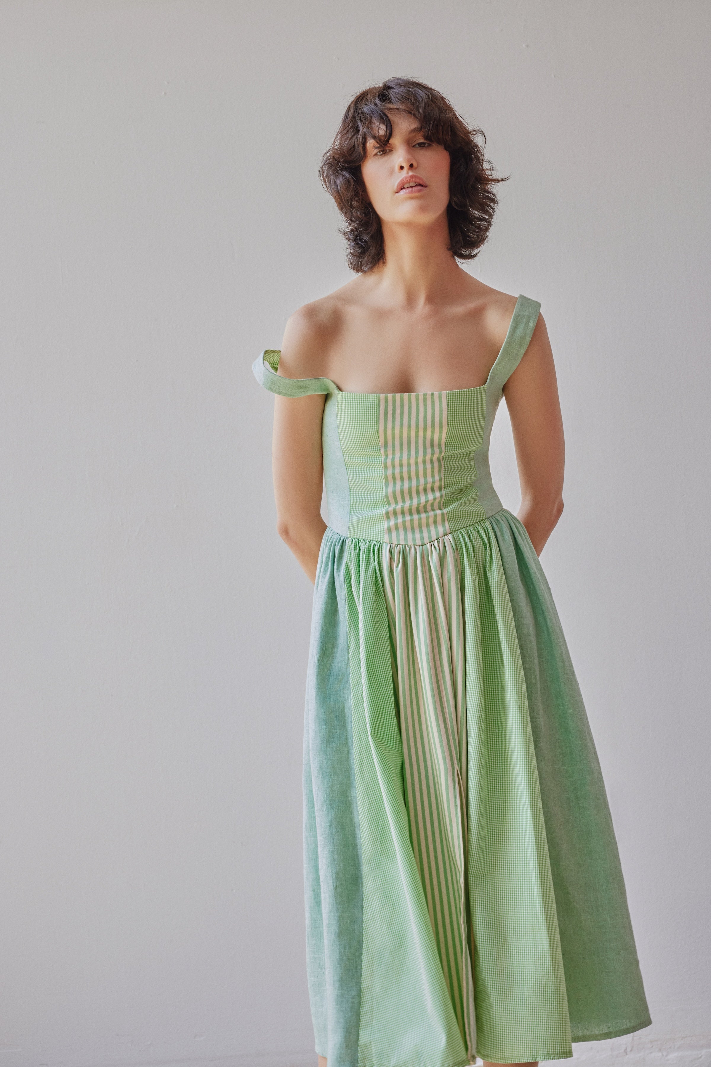 Oh Seven Days-Violet Dress Green Patchwork-4-Milagron.com