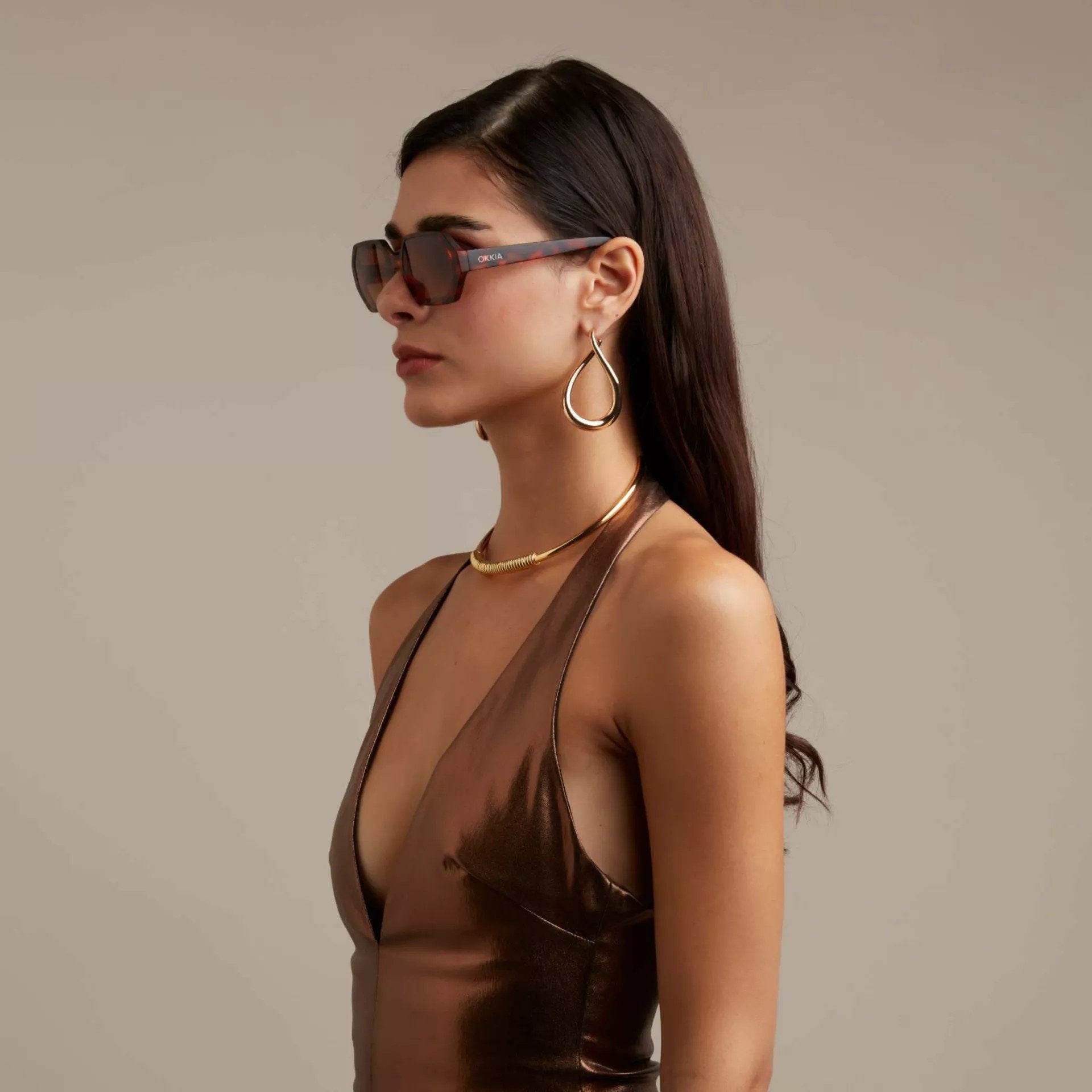 Okkia-Okkia Andrea Altıgen Unisex Güneş Gözlüğü Klasik Havana-Güneş Gözlüğü-3-Milagron.com