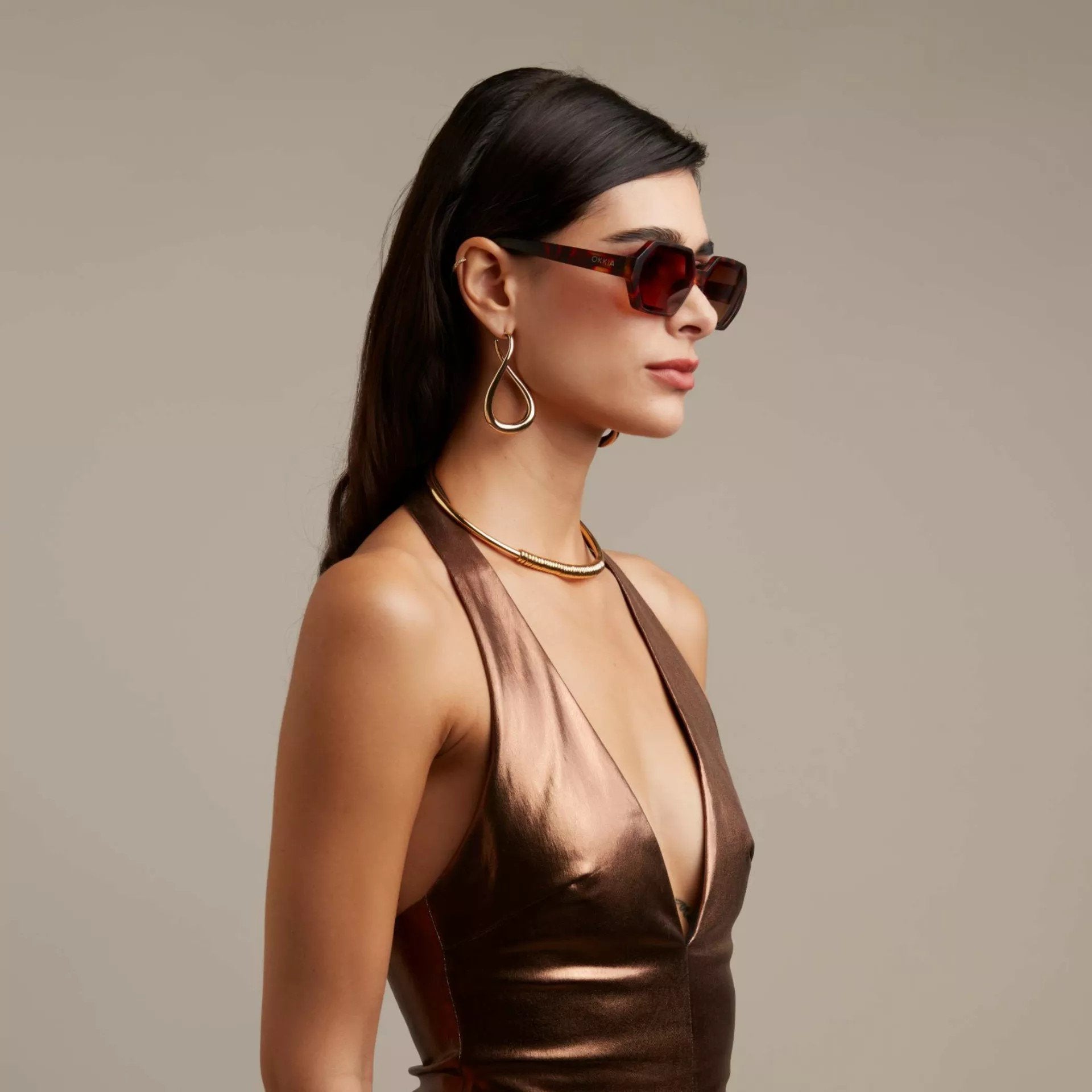 Okkia-Okkia Andrea Altıgen Unisex Güneş Gözlüğü Klasik Havana-Güneş Gözlüğü-4-Milagron.com