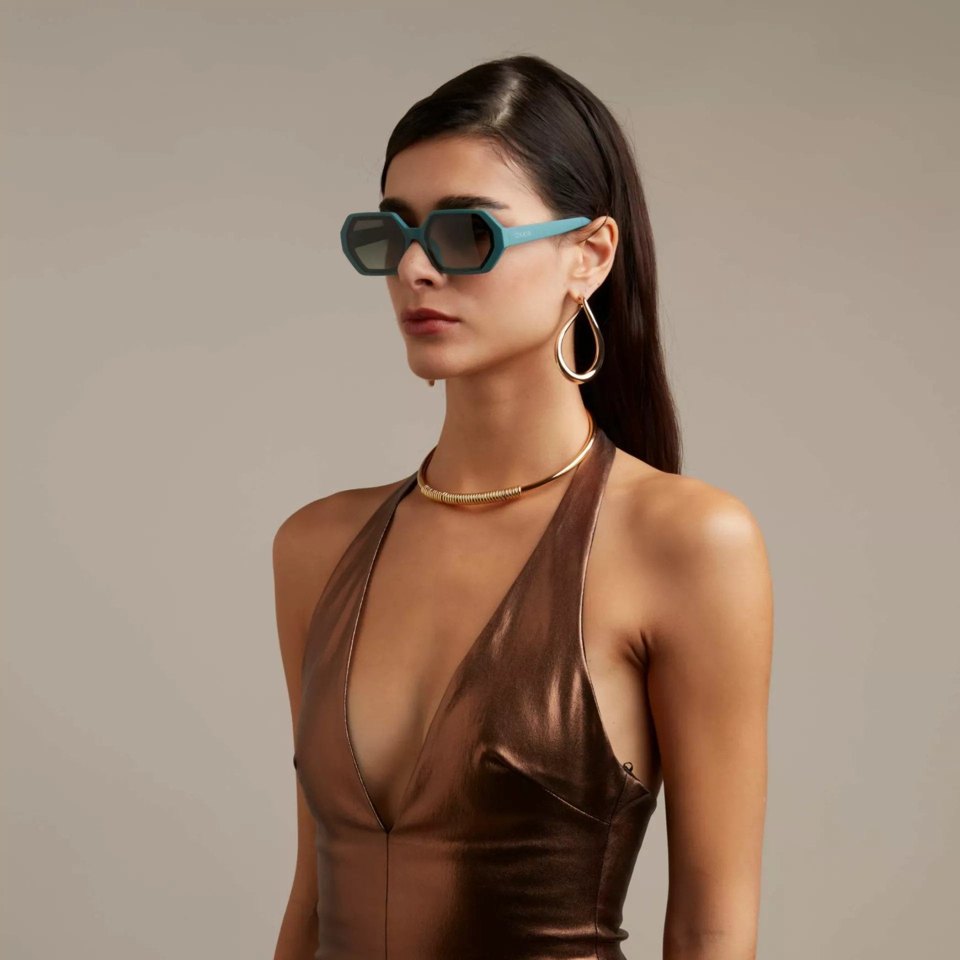 Okkia-Okkia Andrea Altıgen Unisex Güneş Gözlüğü Yeşil-Güneş Gözlüğü-2-Milagron.com