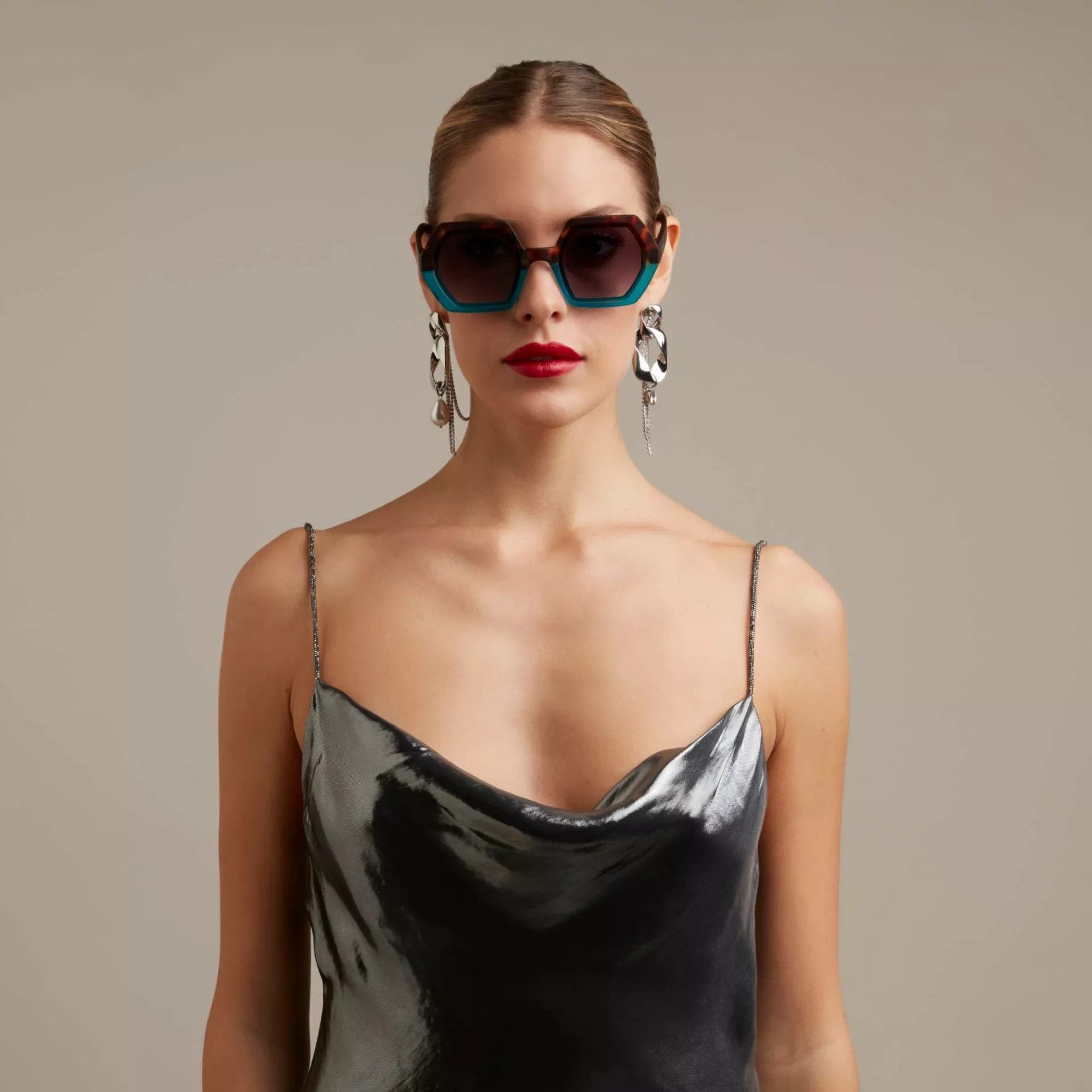 Okkia-Okkia Emma Big Hexagonal Unisex Güneş Gözlüğü Havana Mavisi-Güneş Gözlüğü-2-Milagron.com