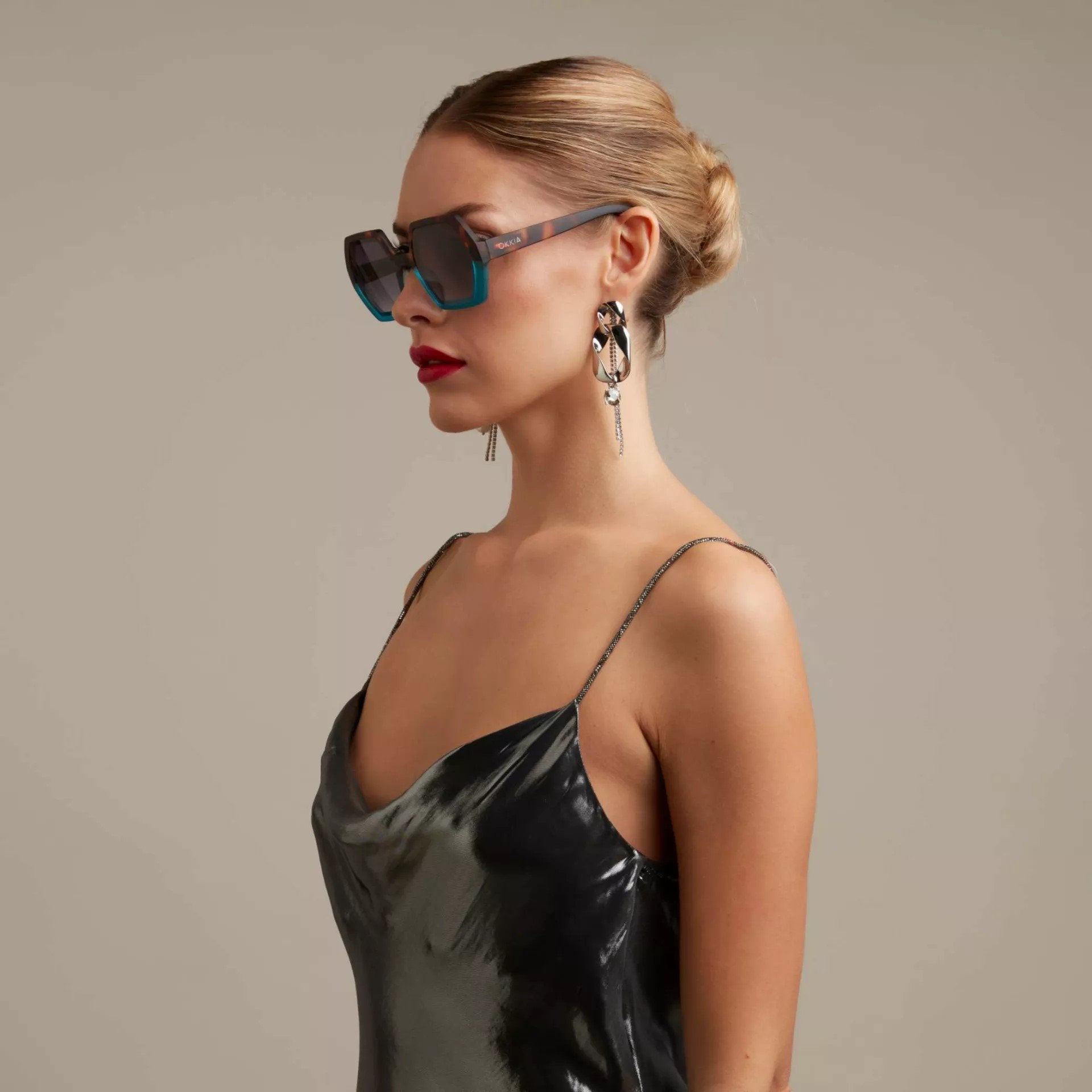 Okkia-Okkia Emma Big Hexagonal Unisex Güneş Gözlüğü Havana Mavisi-Güneş Gözlüğü-4-Milagron.com