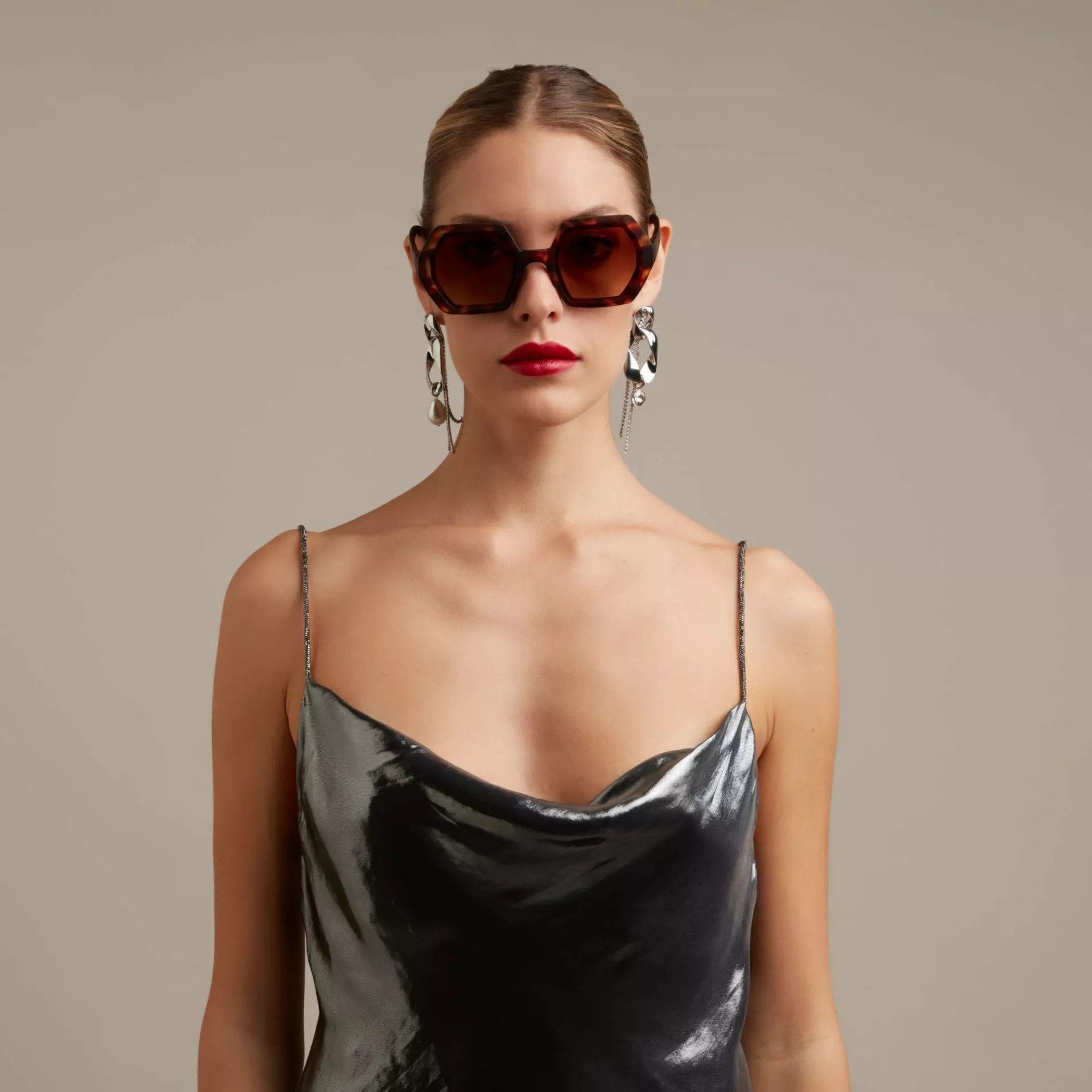 Okkia-Okkia Emma Big Hexagonal Unisex Güneş Gözlüğü Klasik Havana-Güneş Gözlüğü-2-Milagron.com