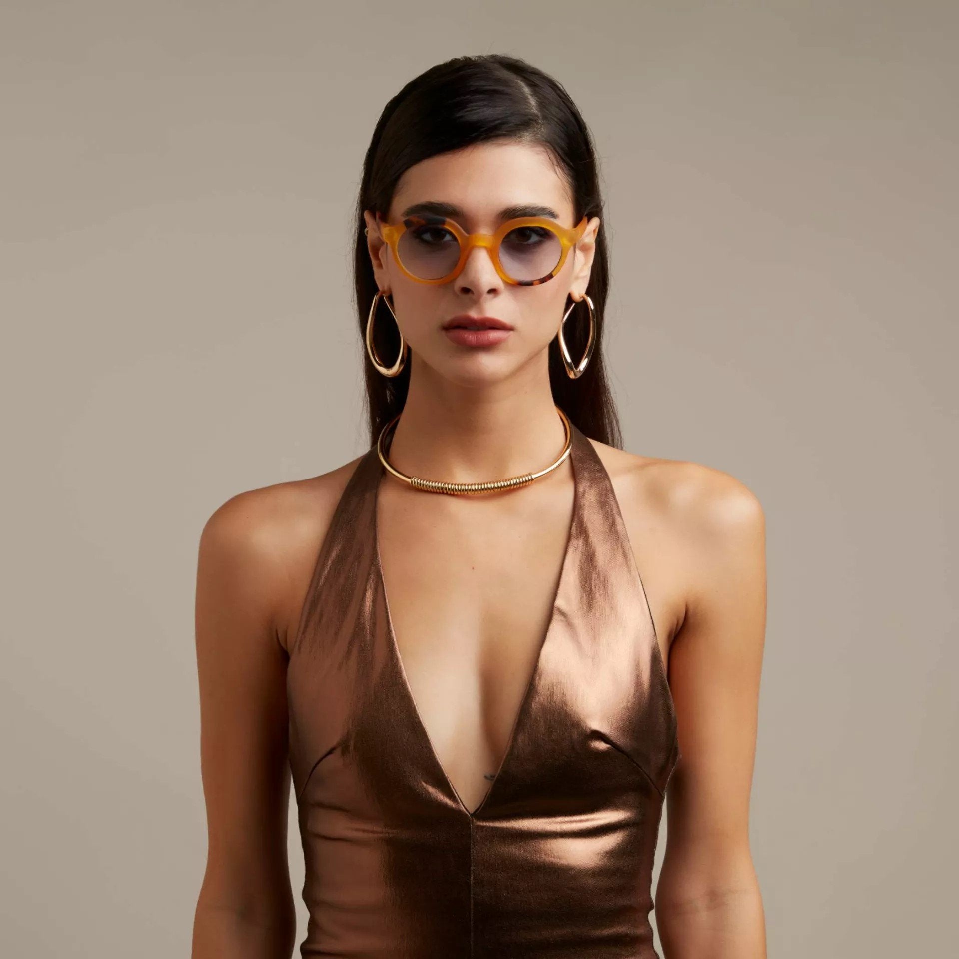 Okkia-Okkia Lauro Unisex Yuvarlak Sarı Havana Güneş Gözlüğü Siyah Degrade Mavi Gradyan-Güneş Gözlüğü-8-Milagron.com