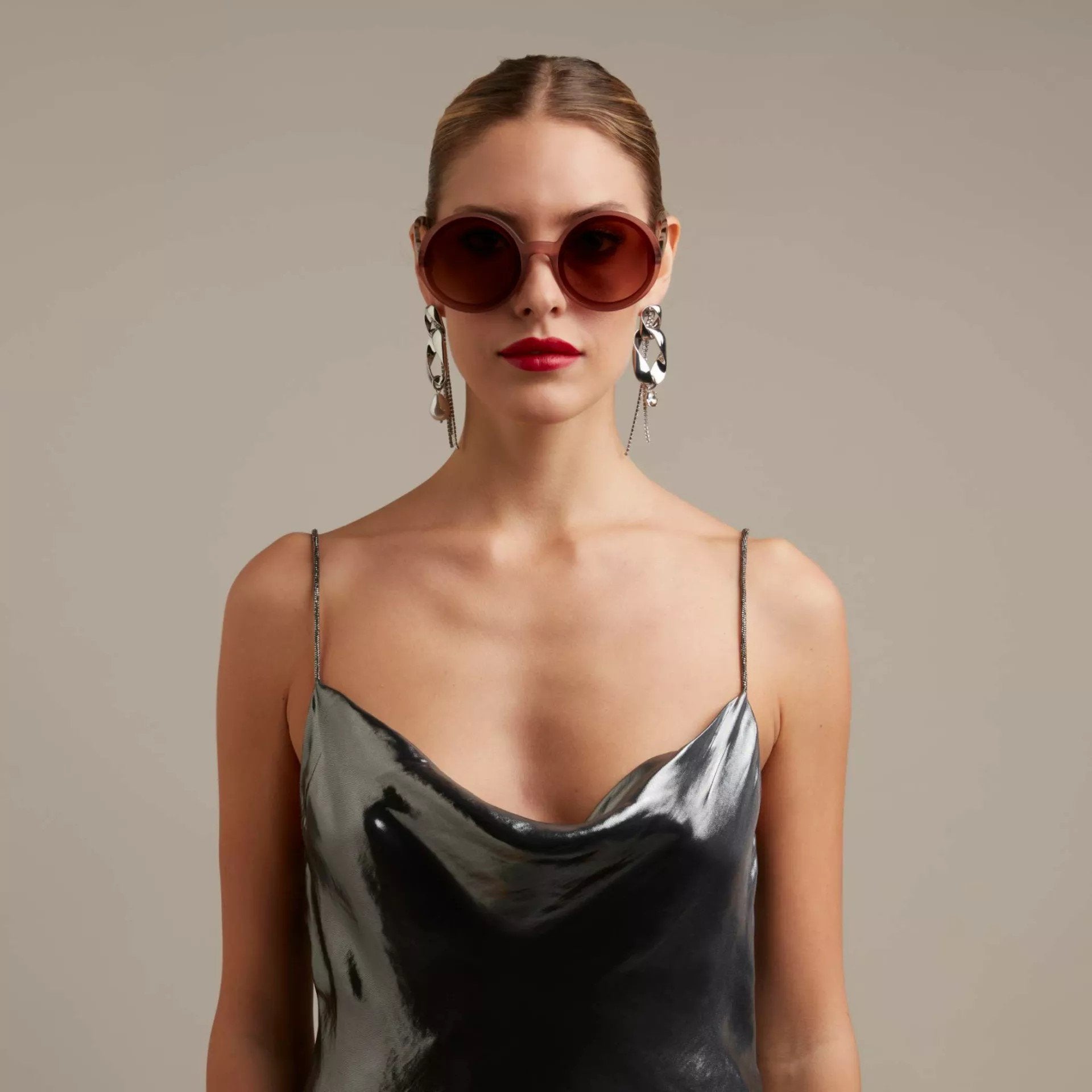 Okkia-Okkia Monica Unisex Büyük Yuvarlak Güneş Gözlüğü Havana Pembesi-Güneş Gözlüğü-2-Milagron.com