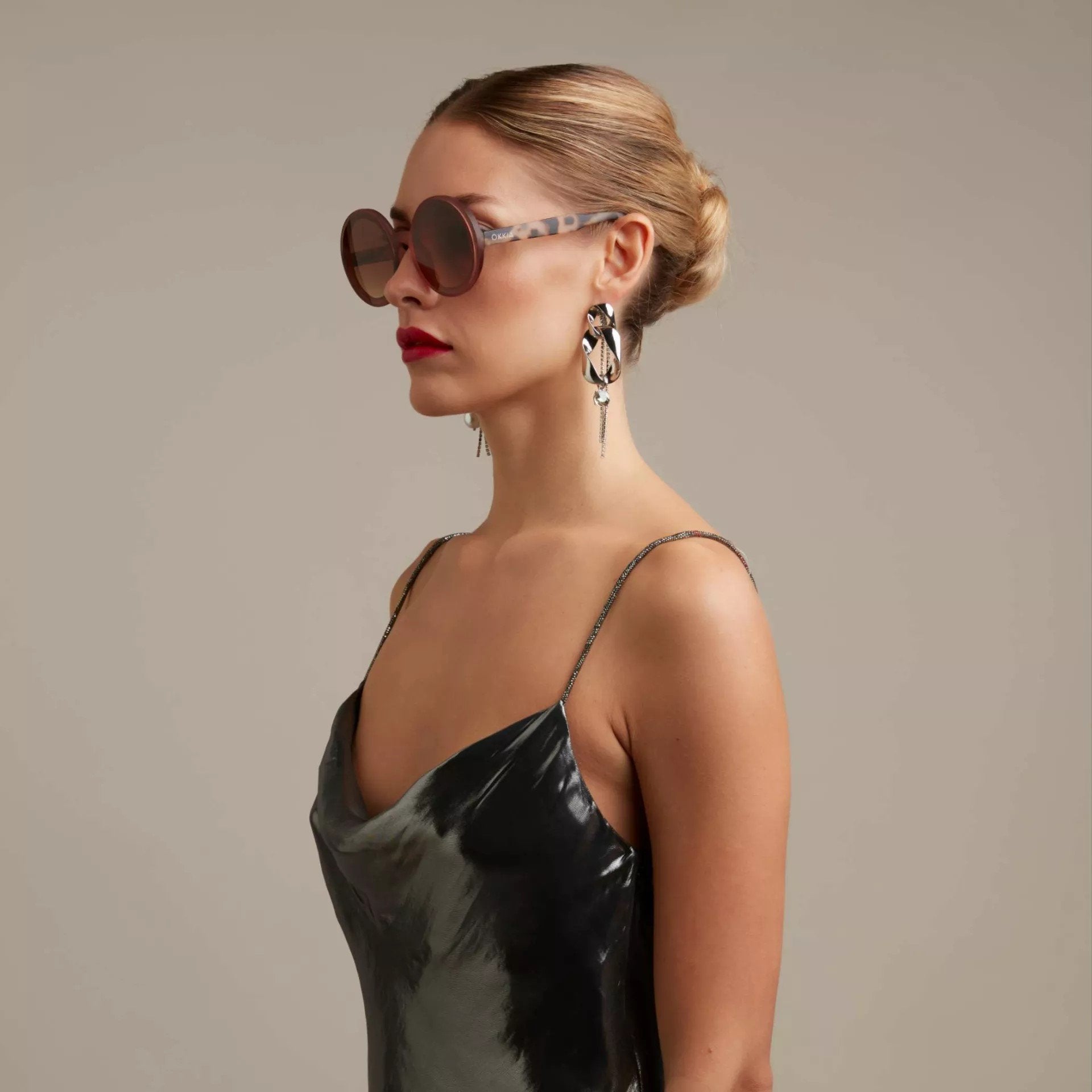 Okkia-Okkia Monica Unisex Büyük Yuvarlak Güneş Gözlüğü Havana Pembesi-Güneş Gözlüğü-3-Milagron.com