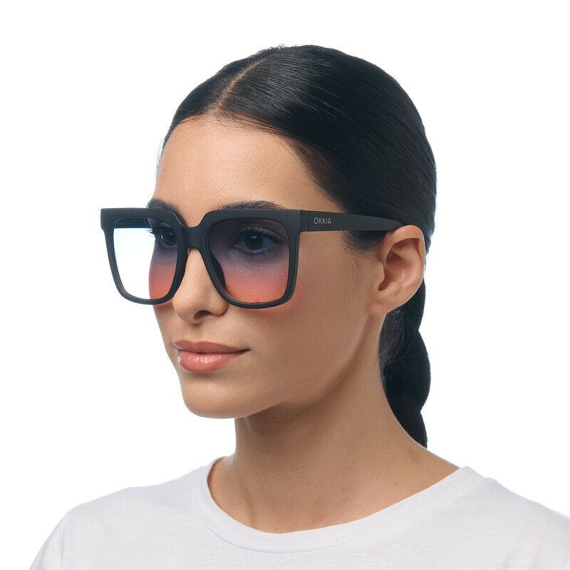 Okkia Roma Unisex Güneş Gözlüğü Siyah / Lens: Mavi/Pembe Gradyan