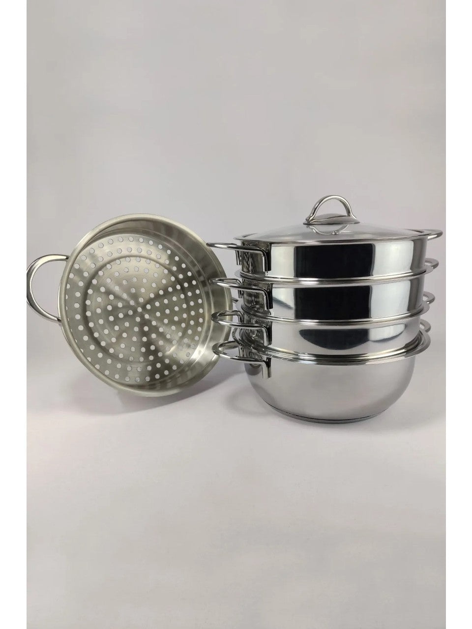 Oms 6090-C Mantı Ve Haşlama Tenceresi 6 Parça Paslanmaz Çelik Cam Kapaklı 28X10 Cm