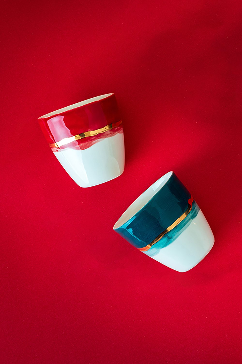 Only Cocoon-Wave Beyaz & Yeşil & Altın El Yapımı Porselen Bardak-Bardak-2-Milagron.com