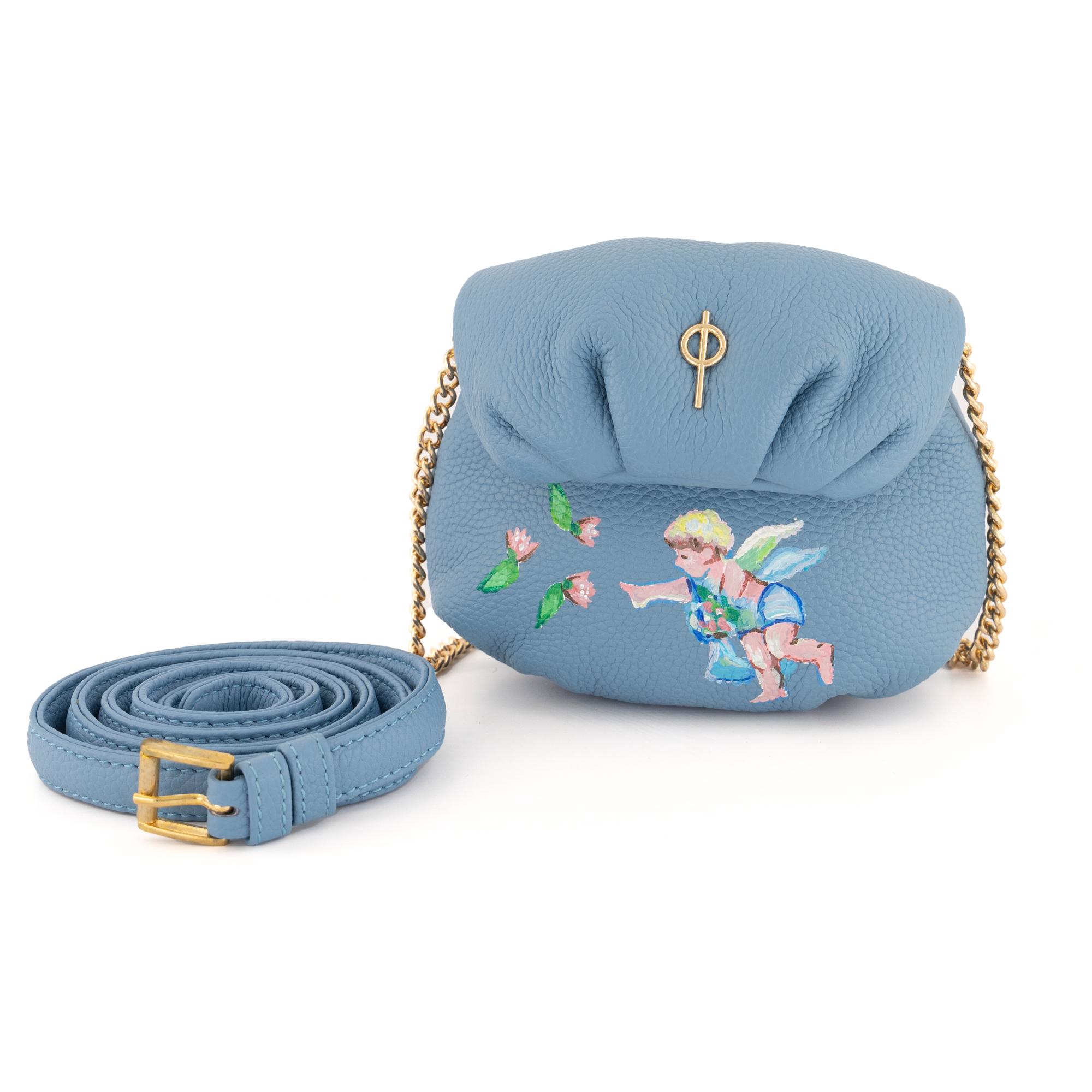 Otrera-Hand Painted Tiny Leda Blue-Omuz Çantası-2-Milagron.com