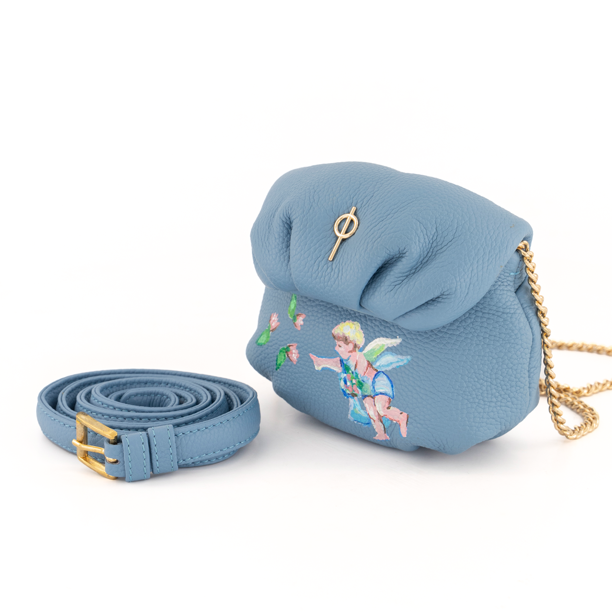 Otrera-Hand Painted Tiny Leda Blue-Omuz Çantası-3-Milagron.com