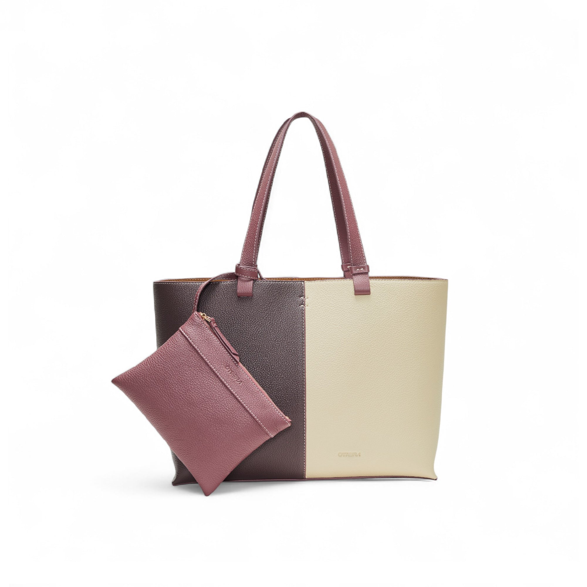 Otrera-Hebe Bag Burgundy&Beige-Shopper / Tote Bag-1-Milagron.com