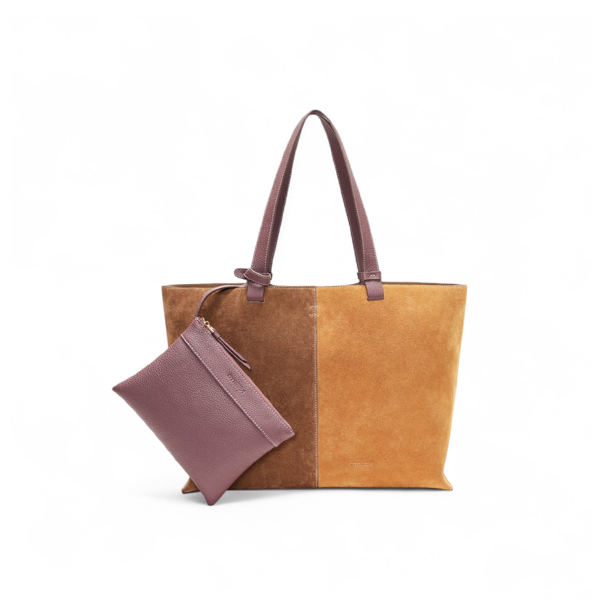 Otrera-Hebe Bag Suede Brown&Tan-Shopper / Tote Bag-1-Milagron.com