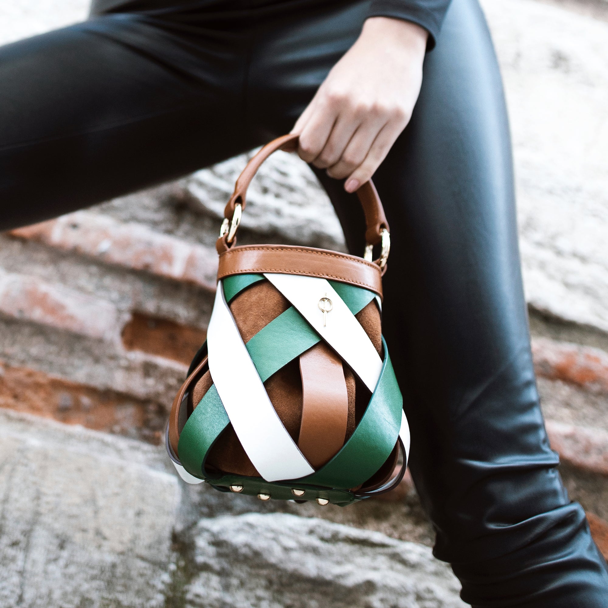 Otrera-Olina Tan & Green & White-El Çantası-5-Milagron.com