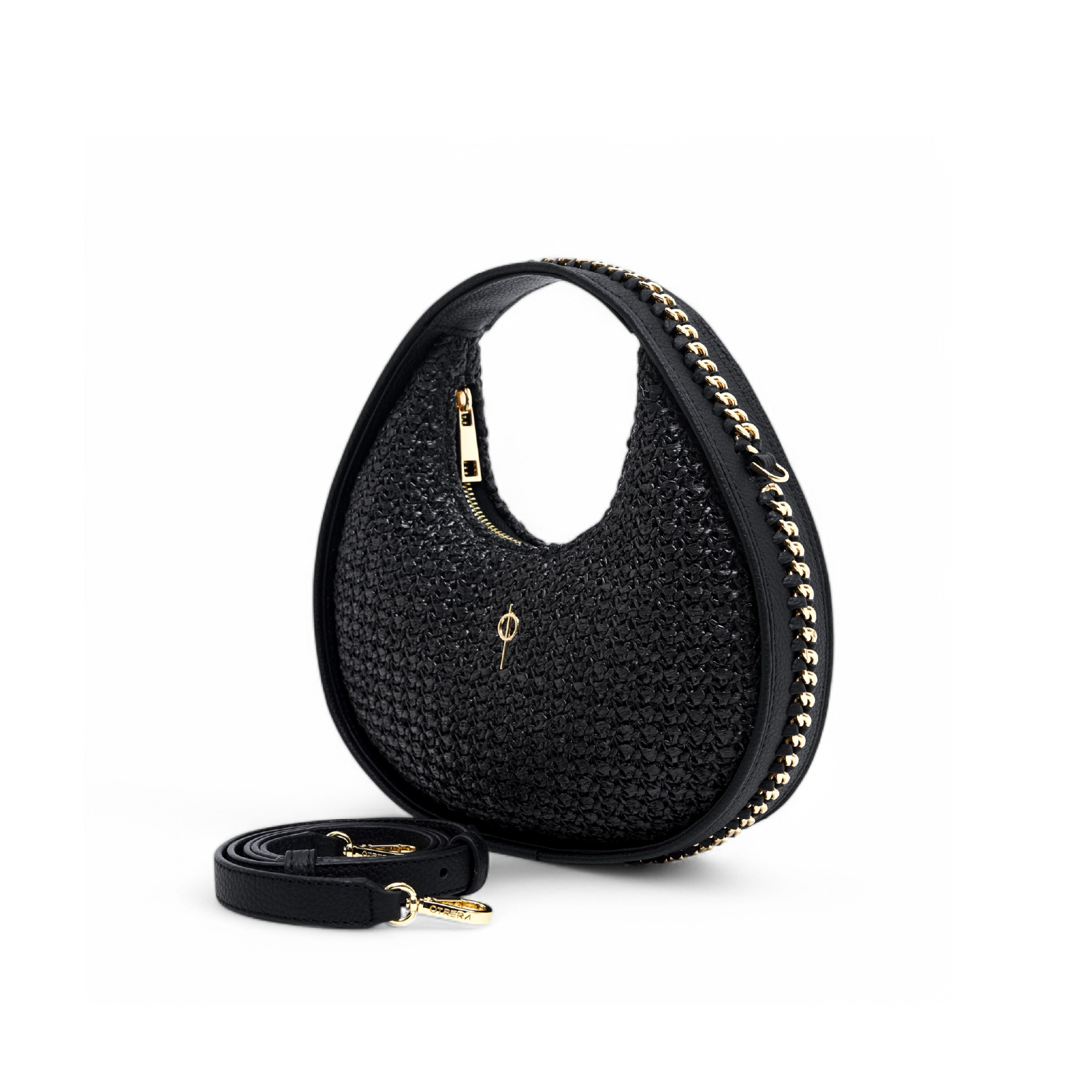Otrera-Round Chain Bag Straw Black-Crossbody bag-2-Milagron.com
