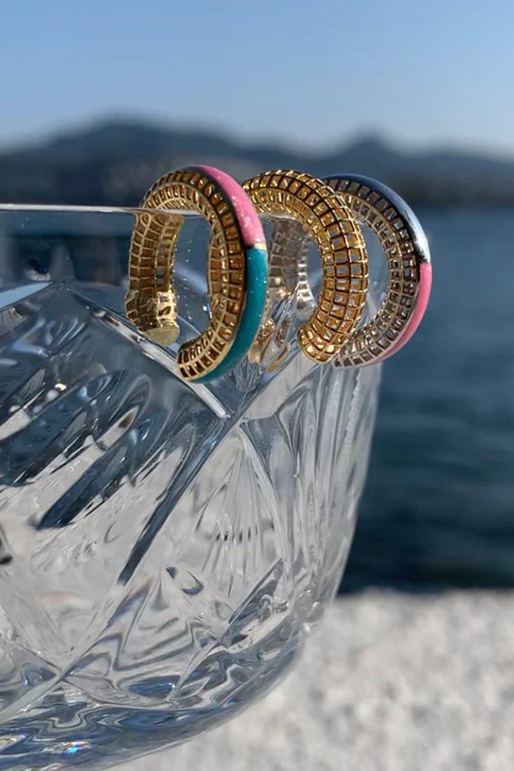 PACAL-Luki Pembe Turkuaz Mineli Altın Kaplama Kıkırdak Küpesi-Küpe-2-Milagron.com