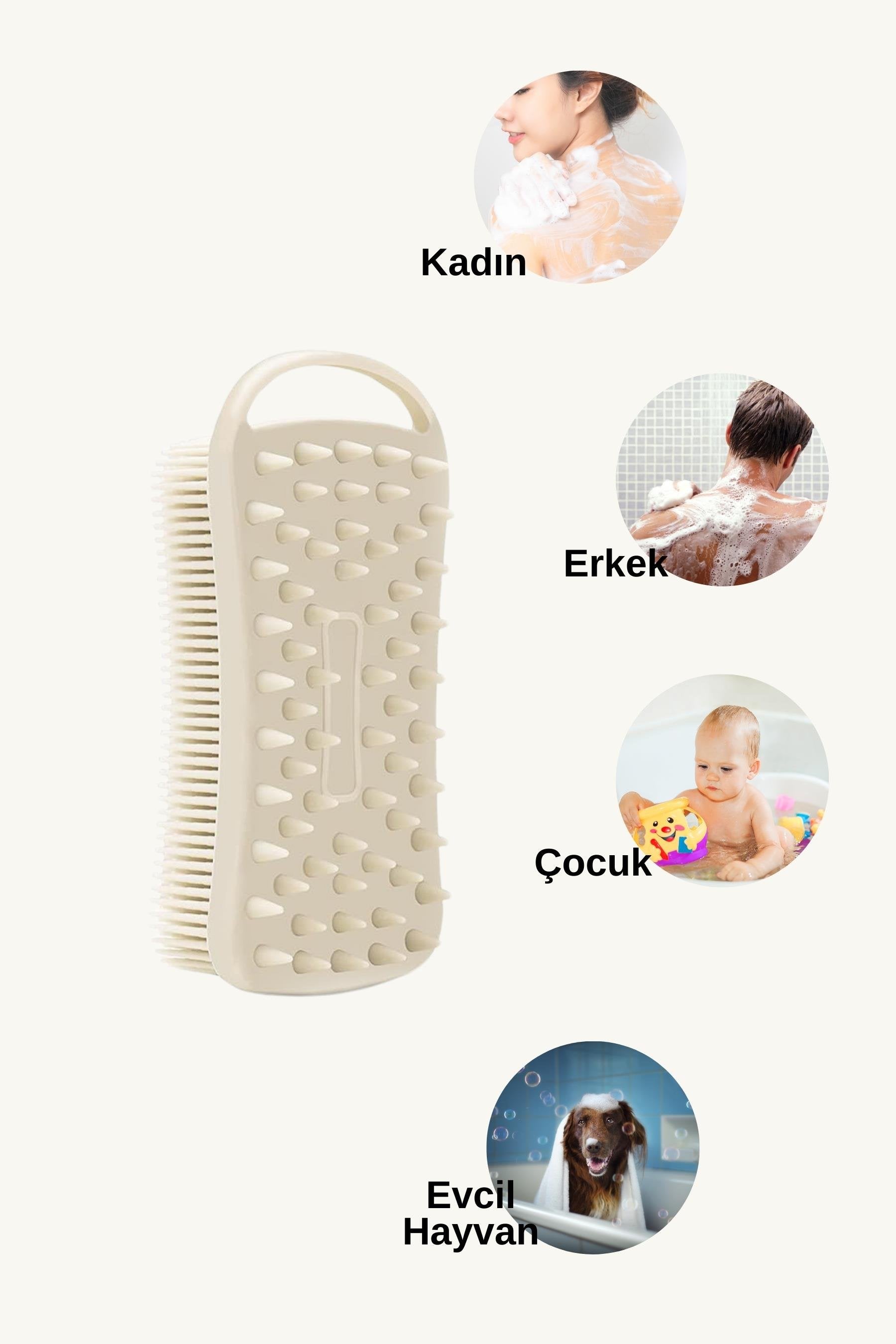 POP Beauty-Çift Taraflı Silikon Vücut Ve Saç Bakım Fırçası - Şampuan Tarağı Bej-Fırça & Tarak-2-Milagron.com