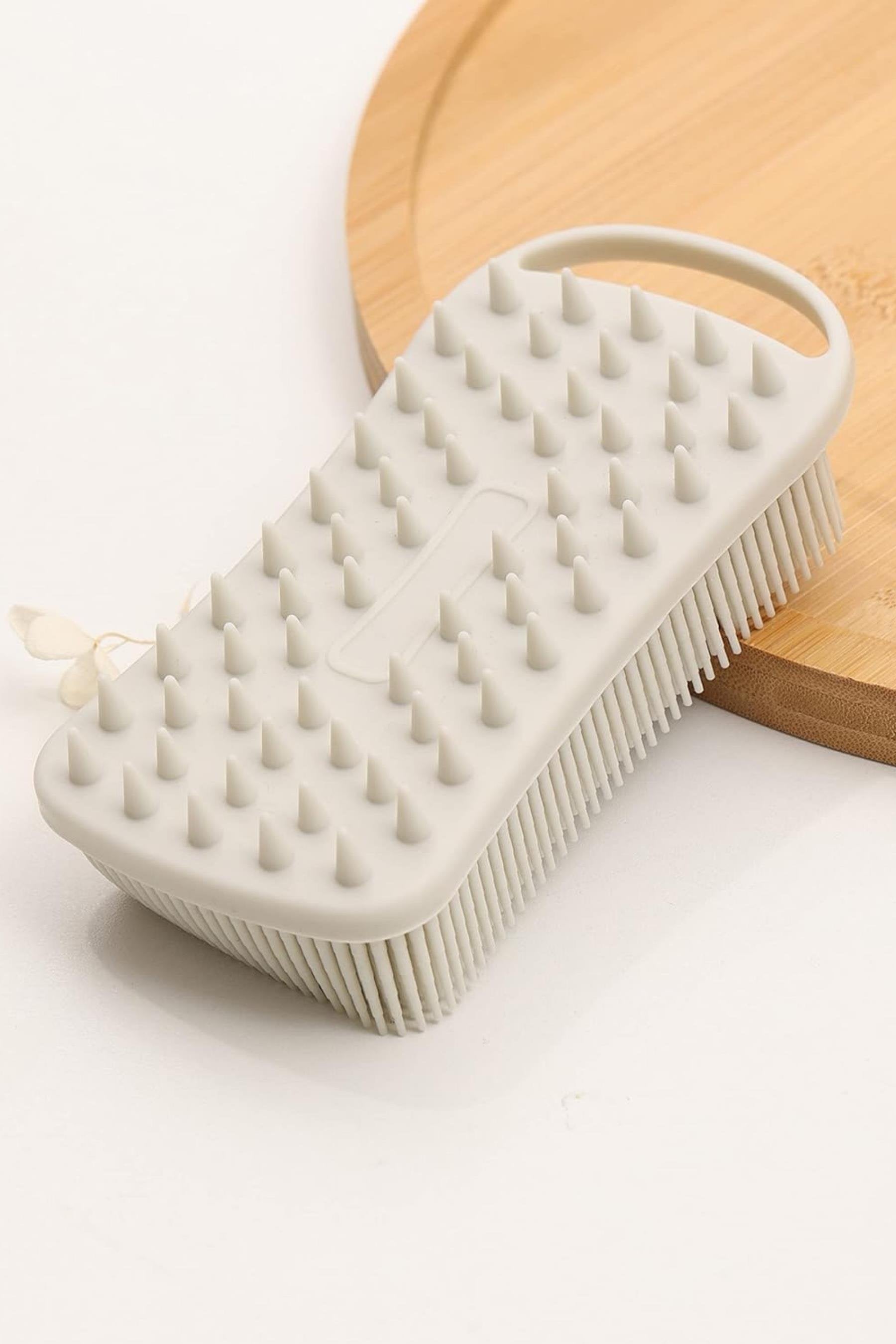 POP Beauty-Çift Taraflı Silikon Vücut Ve Saç Bakım Fırçası - Şampuan Tarağı Bej-Fırça & Tarak-3-Milagron.com