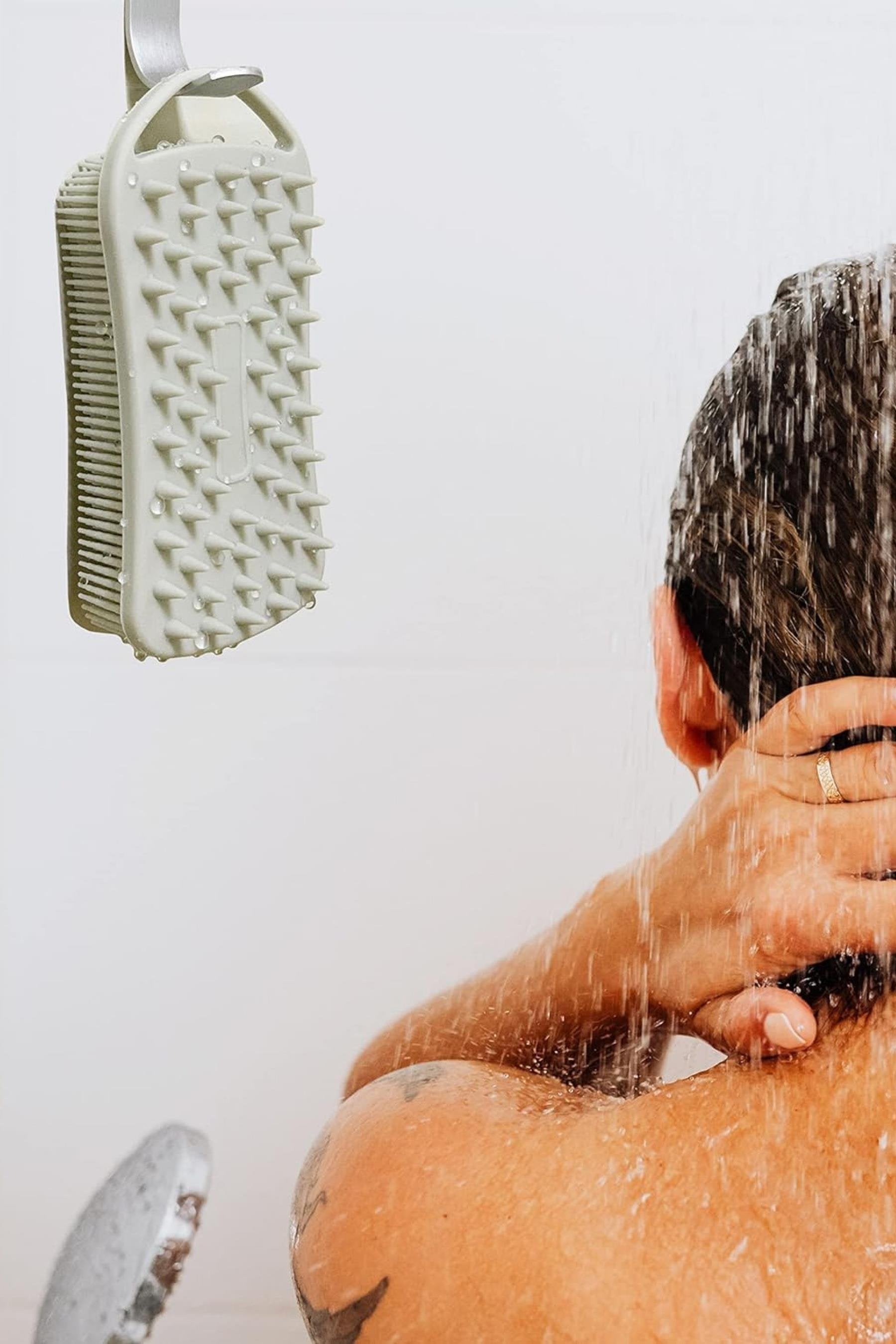 POP Beauty-Çift Taraflı Silikon Vücut Ve Saç Bakım Fırçası - Şampuan Tarağı Bej-Fırça & Tarak-5-Milagron.com