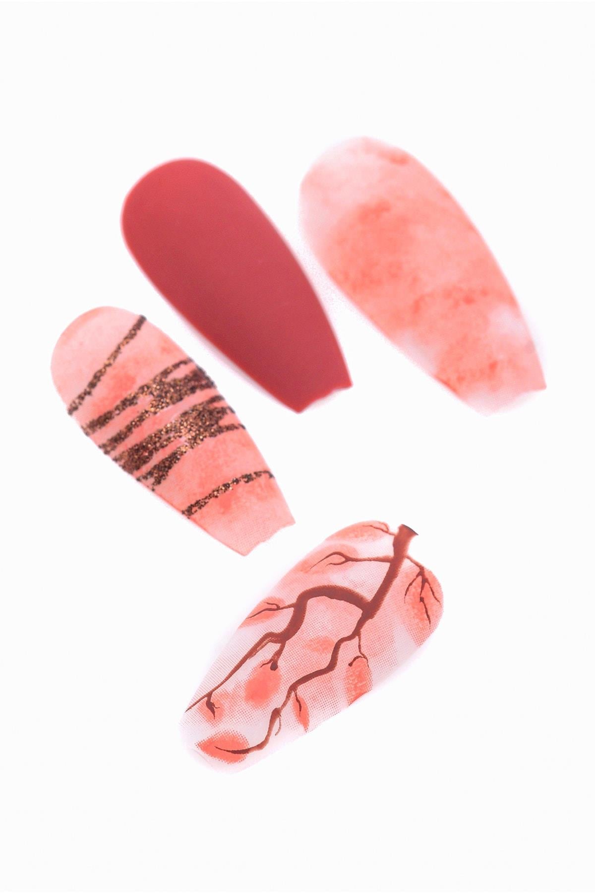 POP Beauty-Kadın Kırmızı Takma Tırnak Seti Ve Yapıştırıcı-Takma Tırnak ve Aksesuarları-2-Milagron.com