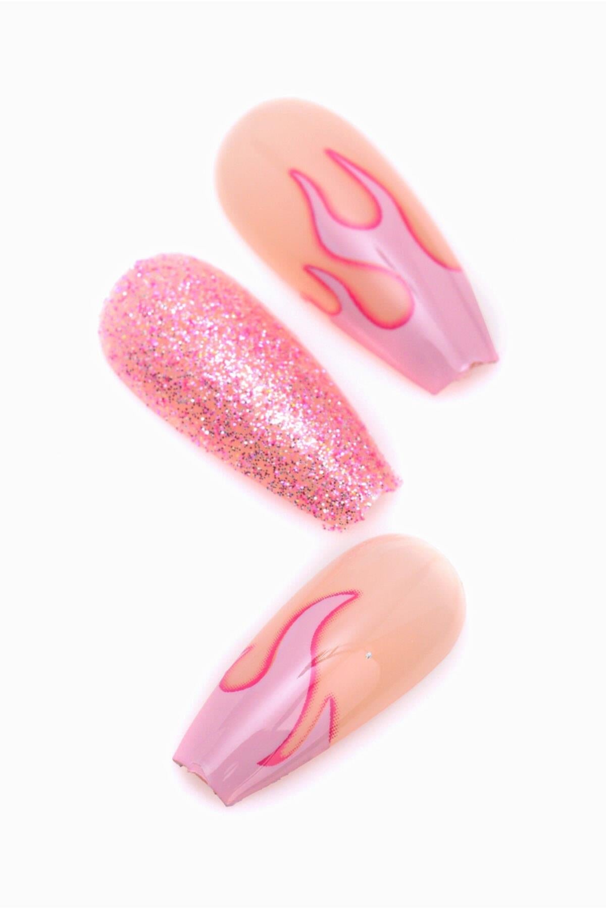 POP Beauty-Kadın Pembe Desenli Takma Tırnak Ve Yapıştırıcı-Takma Tırnak ve Aksesuarları-2-Milagron.com