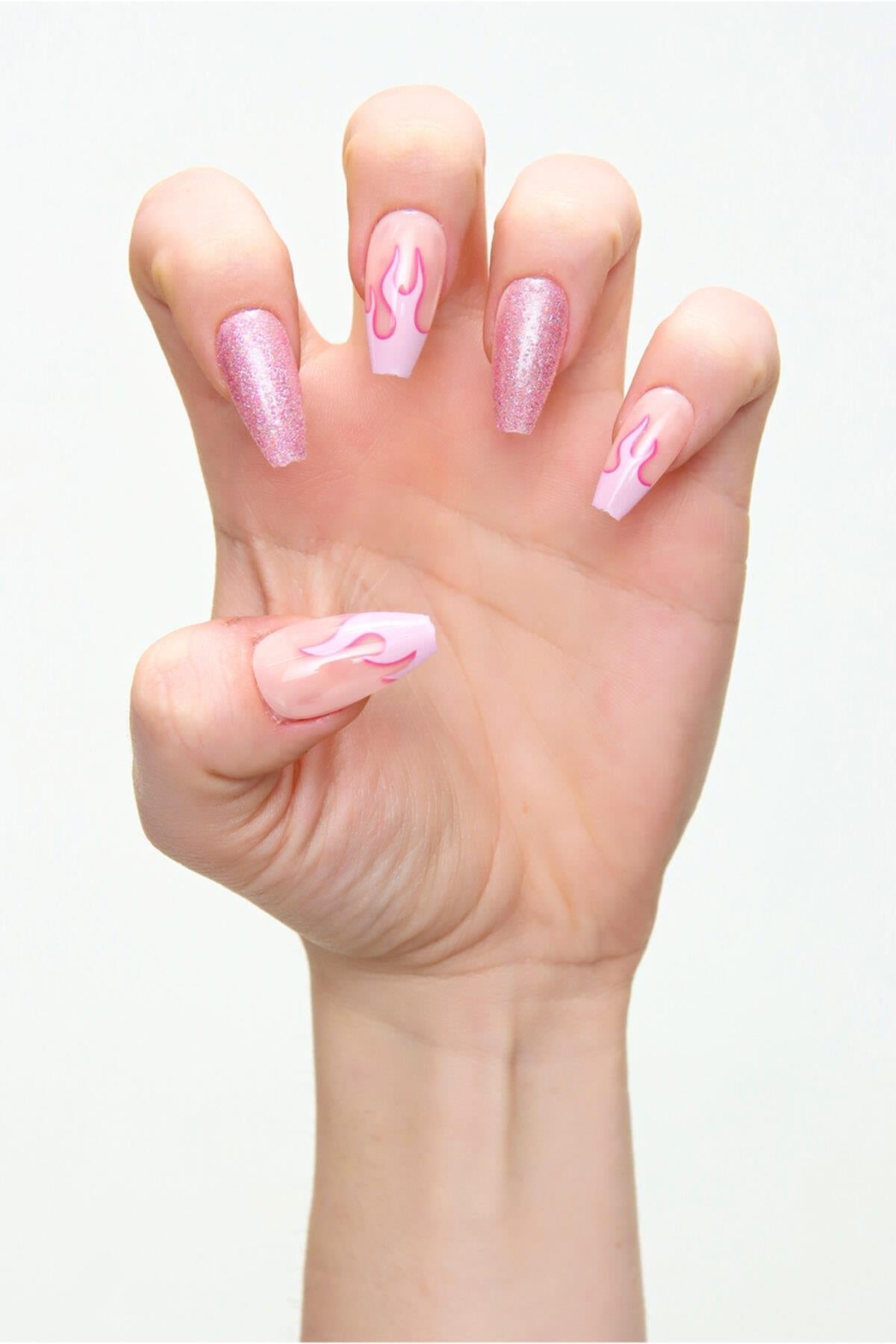 POP Beauty-Kadın Pembe Desenli Takma Tırnak Ve Yapıştırıcı-Takma Tırnak ve Aksesuarları-3-Milagron.com