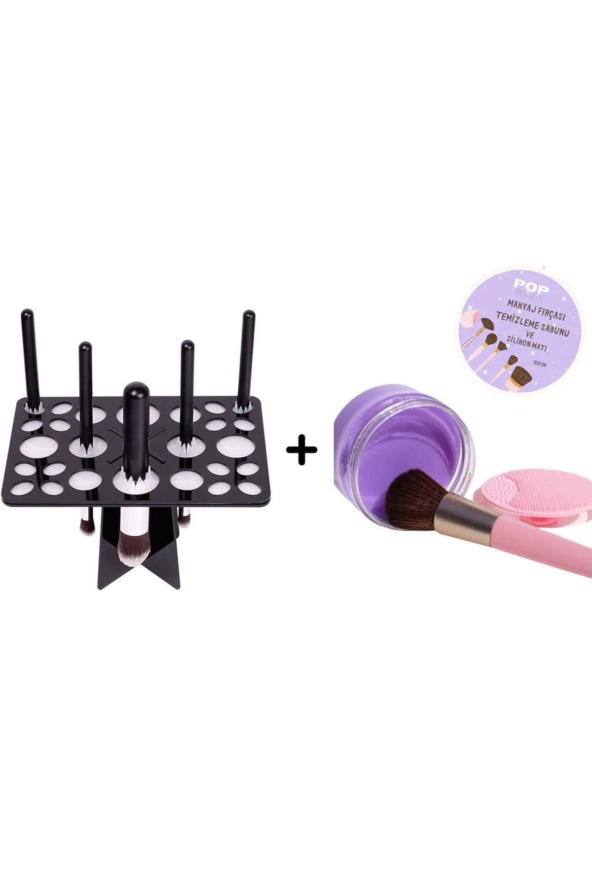 POP Beauty-Makyaj Fırçası Temizleme Sabunu Ve Katlanabilir Kurutma Standı 2'si 1 Arada Set-Makyaj Temizleyici-1-Milagron.com