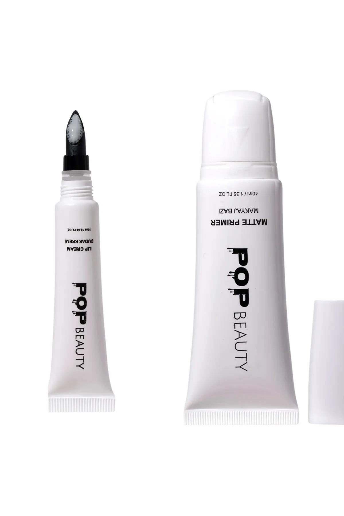 POP Beauty-Peeling Yapan Dudak Kremi & Aydınlık Veren Gözenek Küçülten Makyaj Bazı - Beyaz-Cilt Bakım Setleri-1-Milagron.com