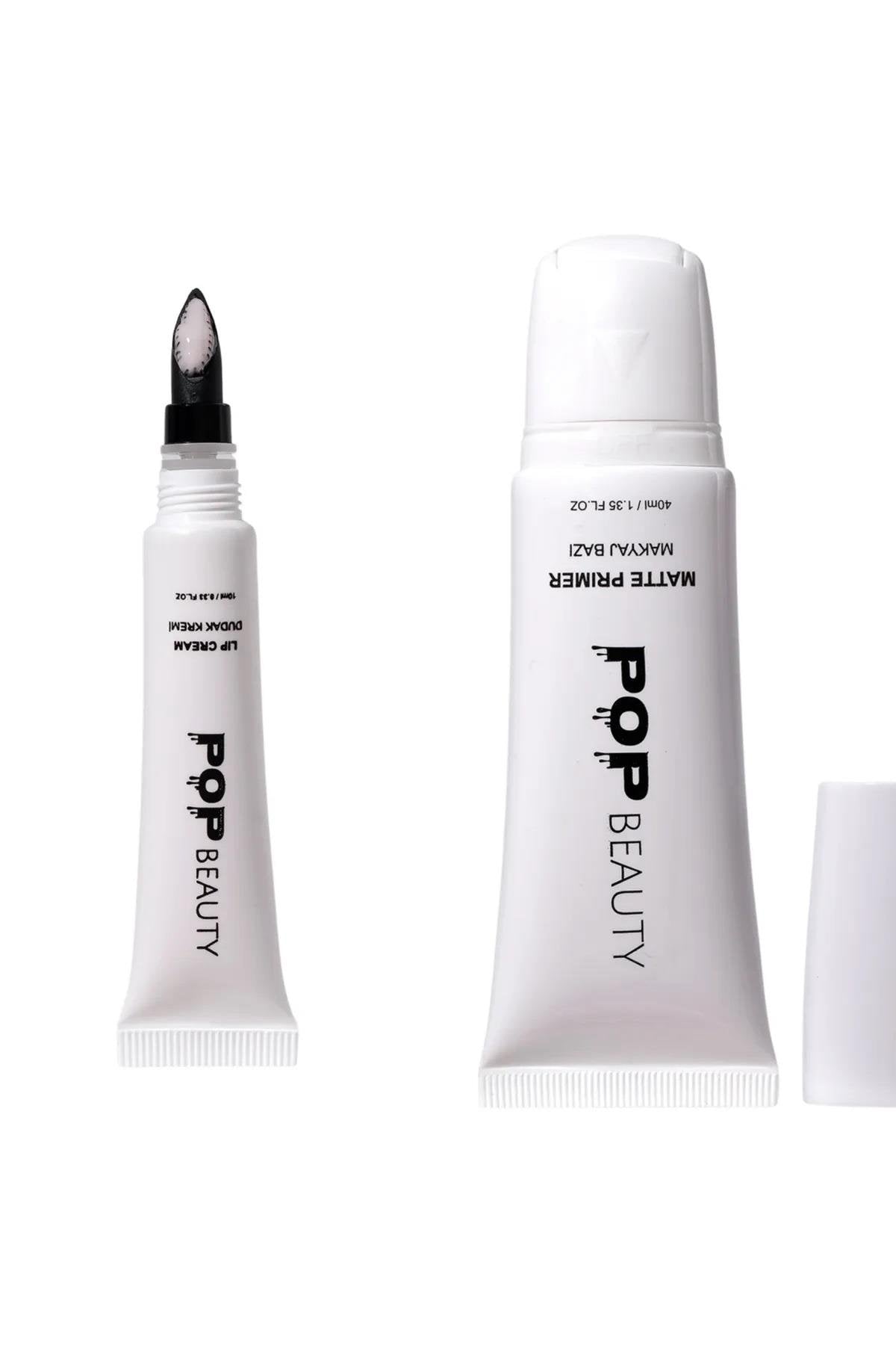 POP Beauty-Peeling Yapan Dudak Kremi & Aydınlık Veren Gözenek Küçülten Makyaj Bazı - Pembe-Cilt Bakım Setleri-1-Milagron.com