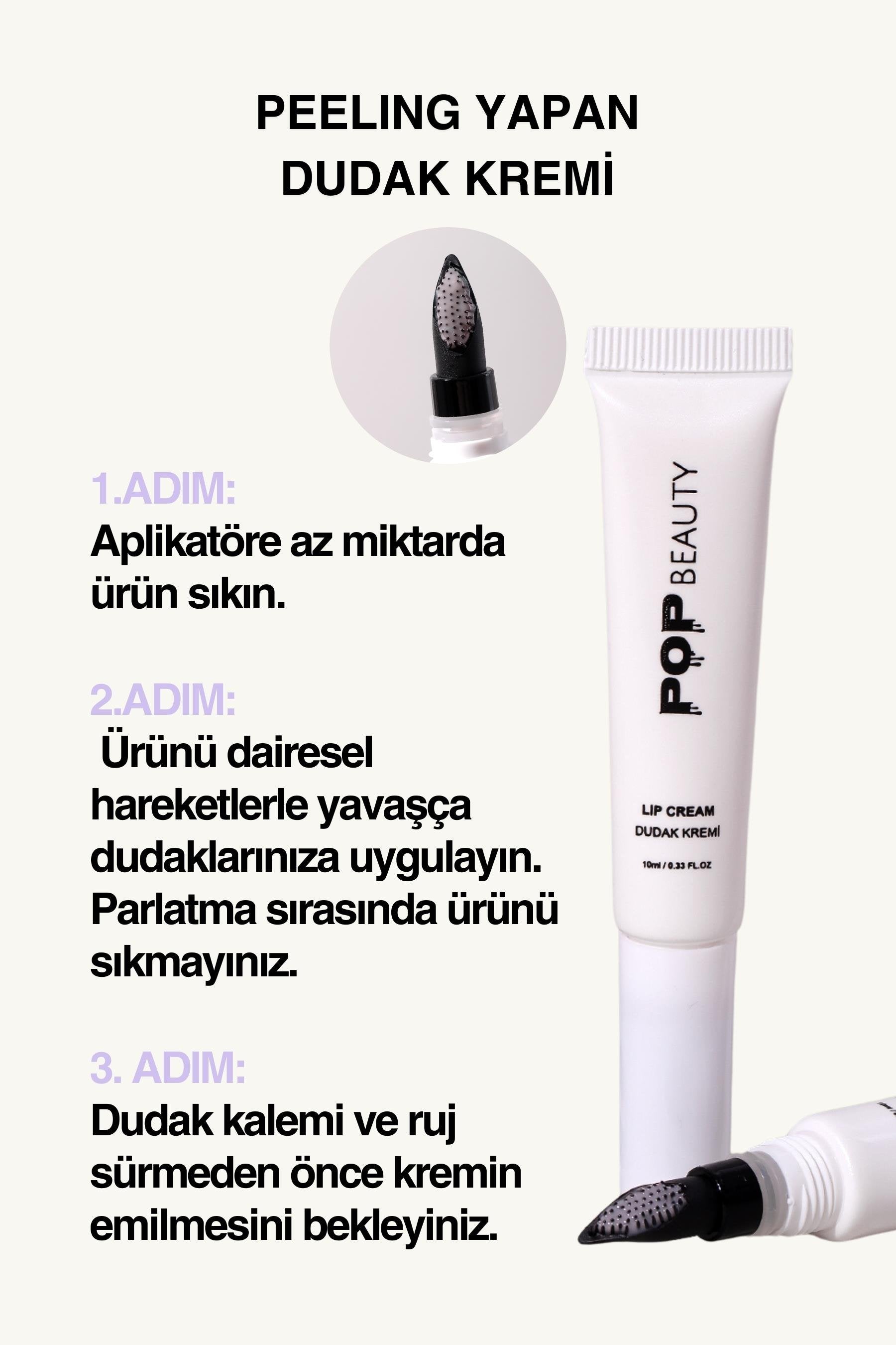 POP Beauty-Peeling Yapan Dudak Kremi - Dudak Nemlendiricisi - Dudak Balmı Beyaz-Lip Balm-2-Milagron.com