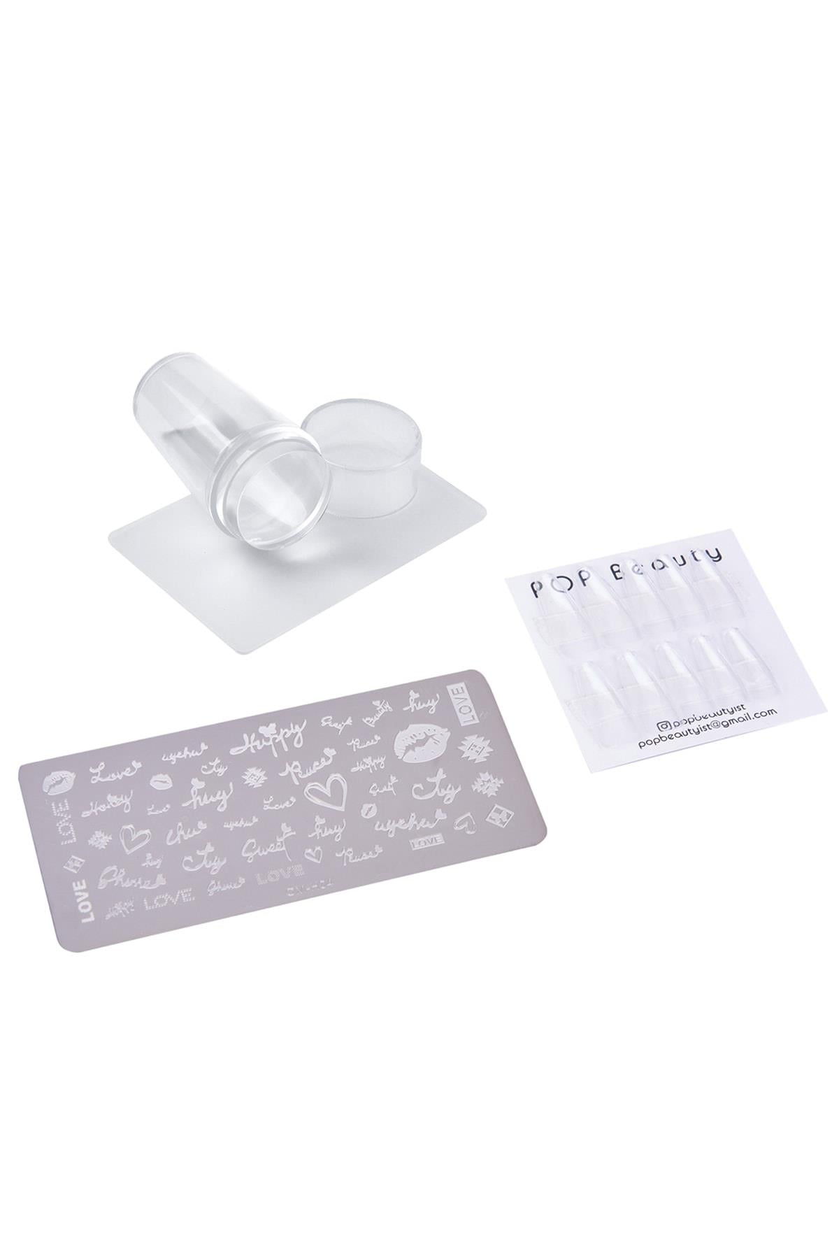 POP Beauty-Tırnak Stampası - Nail Art Stampa Plakası - 24'lü Şeffaf Takma Tırnak Seti-Takma Tırnak ve Aksesuarları-2-Milagron.com