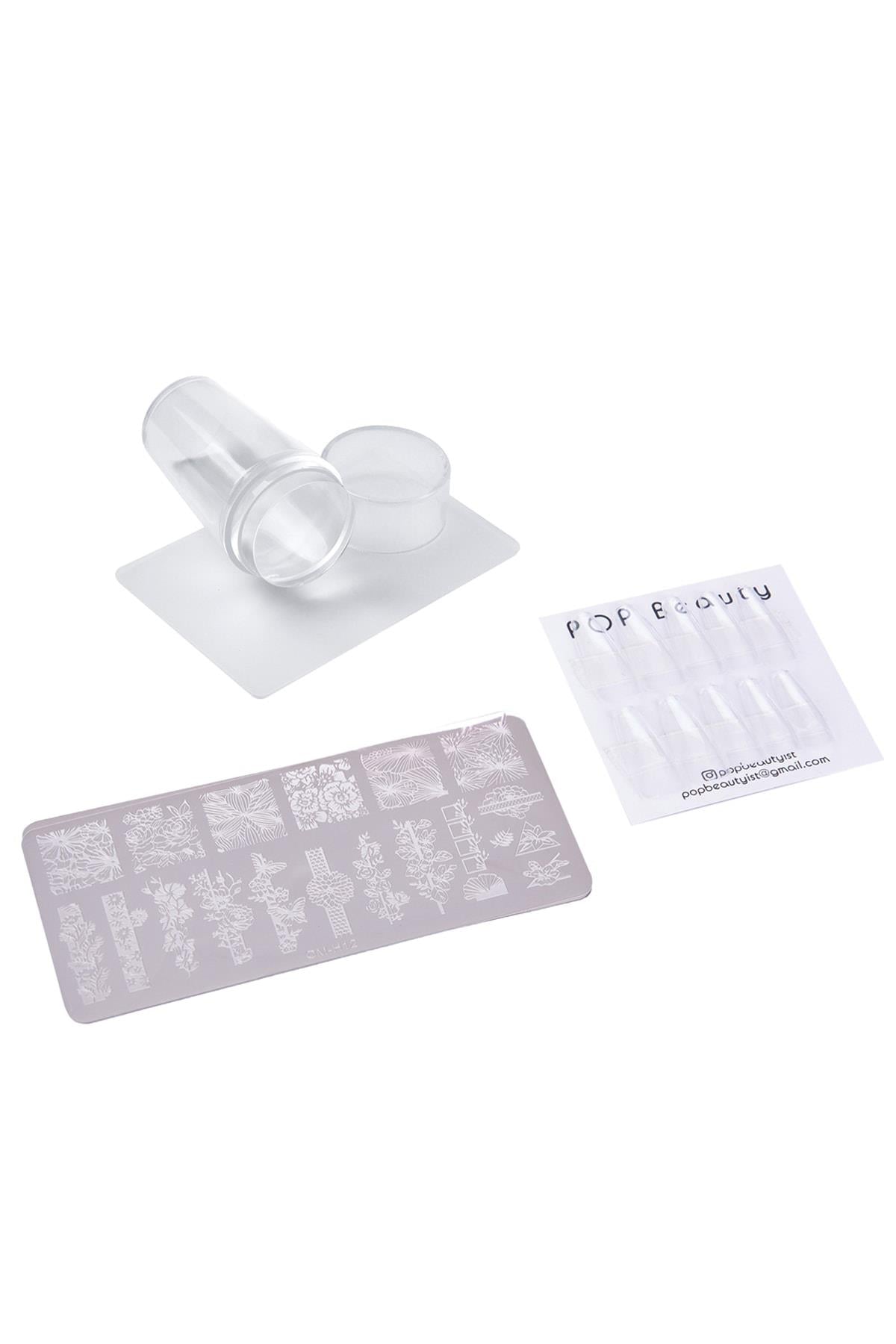 POP Beauty-Tırnak Stampası Nail Art Stampa Plakası - 24'lü şeffaf Takma Tırnak Seti-Takma Tırnak ve Aksesuarları-1-Milagron.com
