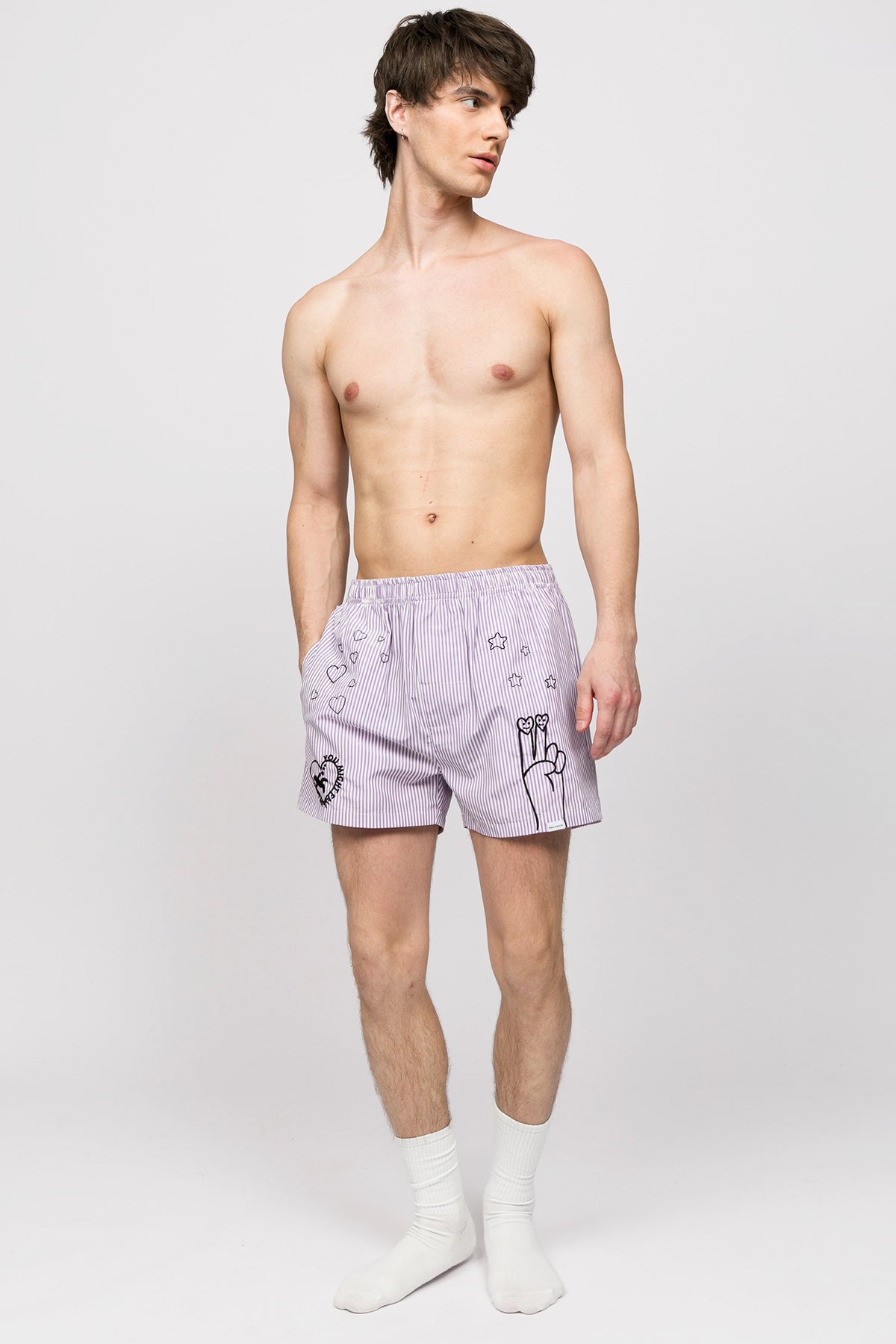Paul Kenzie-Chill Space Collection Nakışlı Erkek Ev Şort Lilac-Boxer-3-Milagron.com