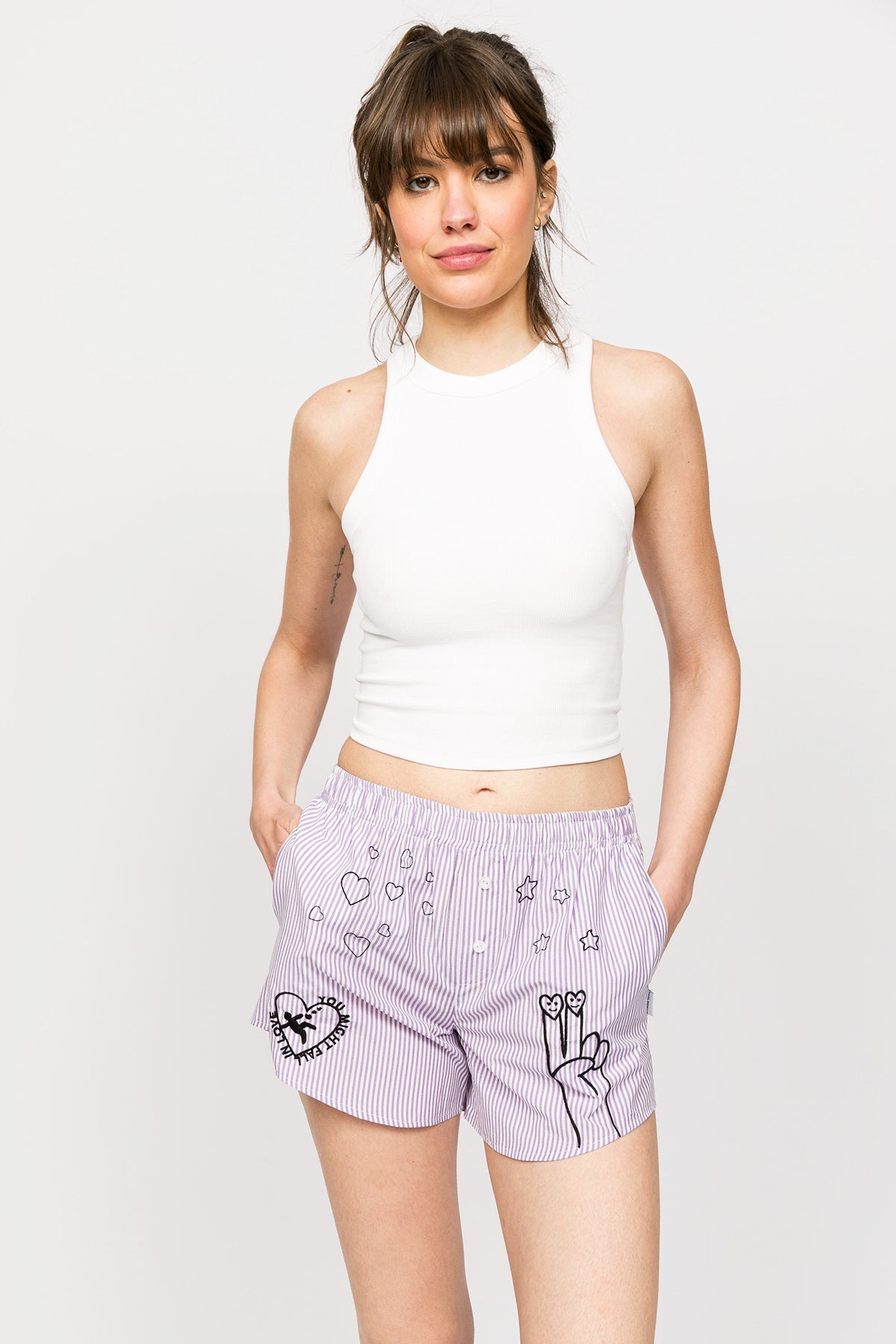 Paul Kenzie-Chill Space Collection Nakışlı Kadın Ev Şort Lilac-Boxer-3-Milagron.com