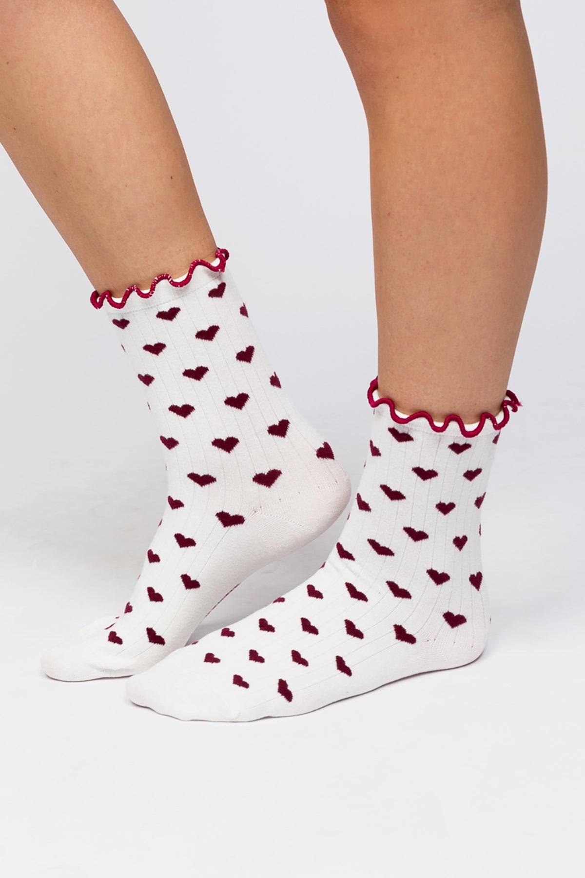 Paul Kenzie-SORUNLU - Valentine Collection Ruffle Çorap Burgundy Hearts-Çorap-3-Milagron.com