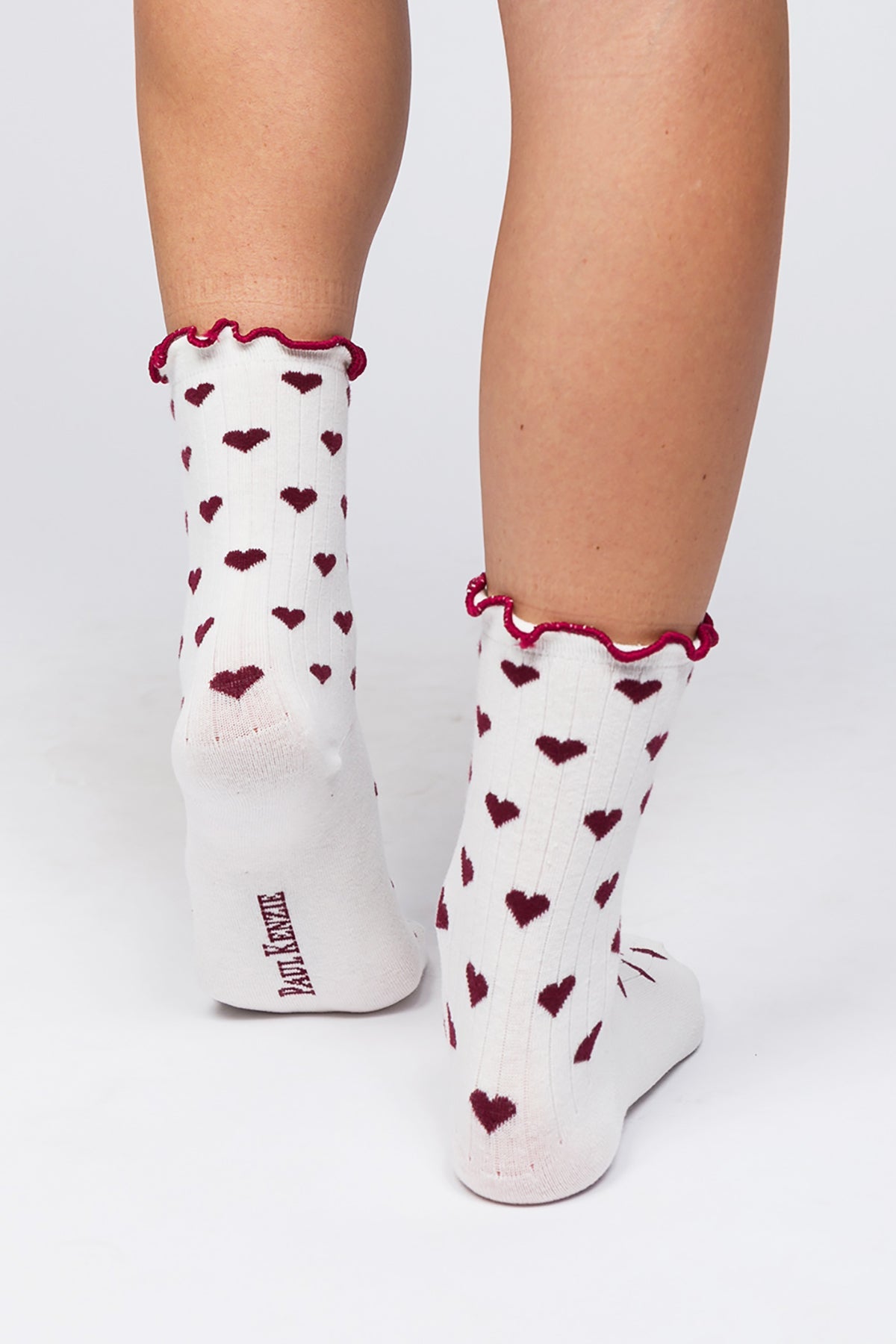 Paul Kenzie-SORUNLU - Valentine Collection Ruffle Çorap Burgundy Hearts-Çorap-4-Milagron.com