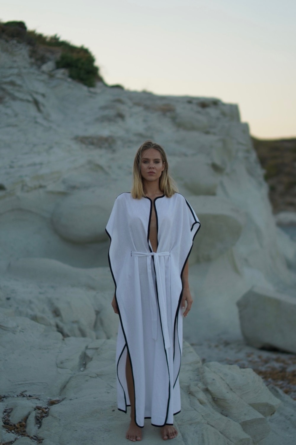 Pelia-Caroline Keten Kontrast Kimono-Elbise-1-Milagron.com