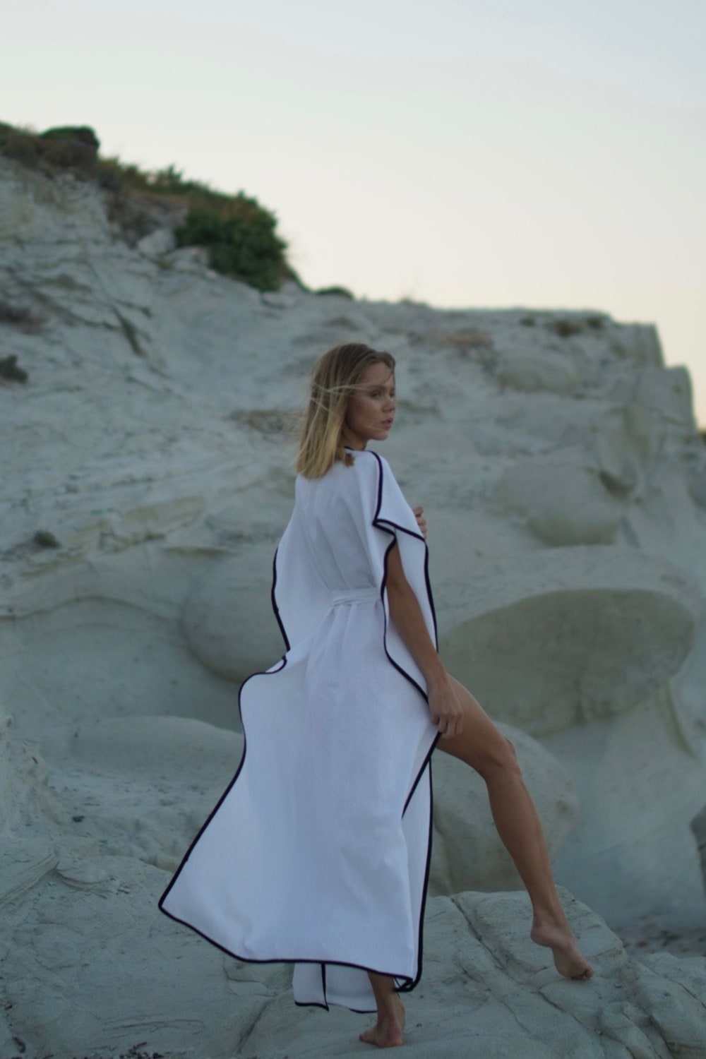 Pelia-Caroline Keten Kontrast Kimono-Elbise-4-Milagron.com