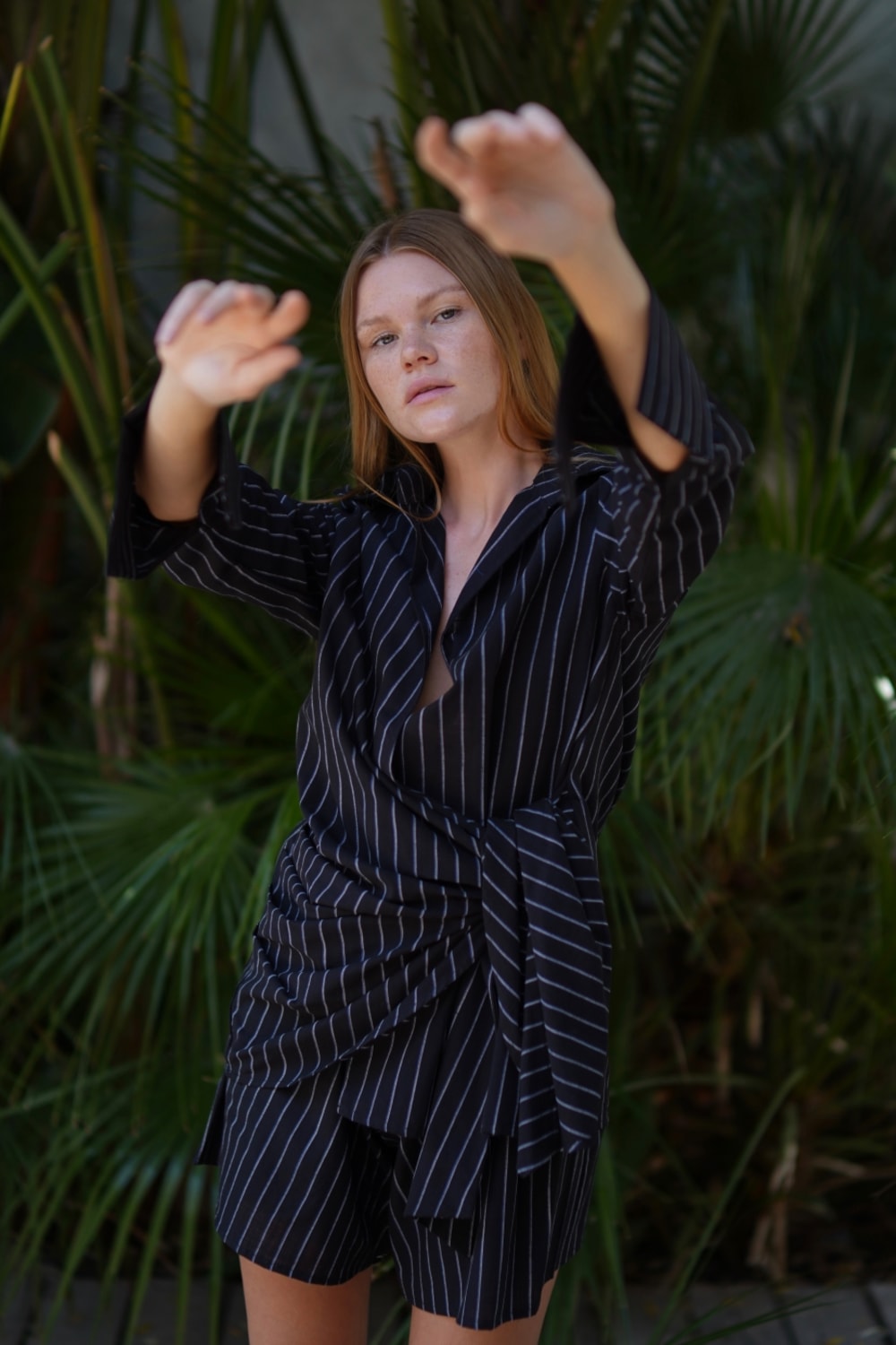 Pelia-Jessy Siyah Çizgili Gömlek Şort Takım-Alt - Üst Takım-3-Milagron.com