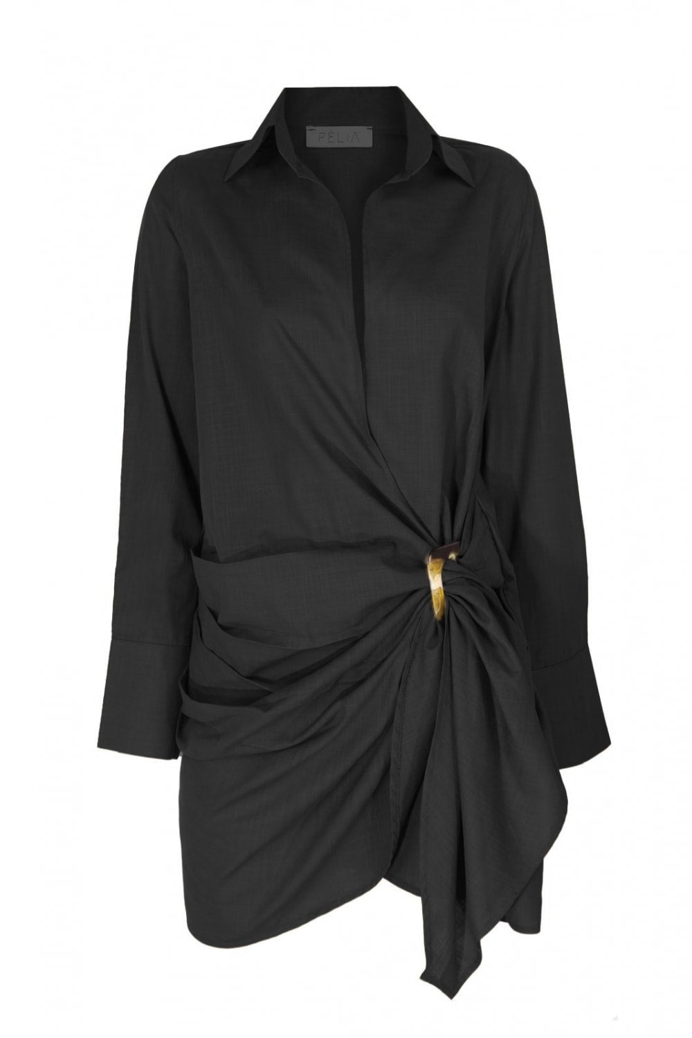 Pelia-Libari Siyah Keten Gömlek Elbise-Elbise-1-Milagron.com