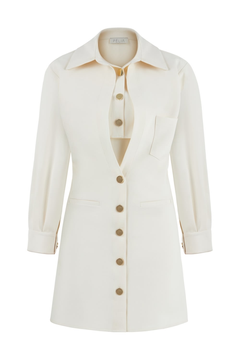 Pelia-Linda Krep Krem Mini Elbise-Elbise-1-Milagron.com