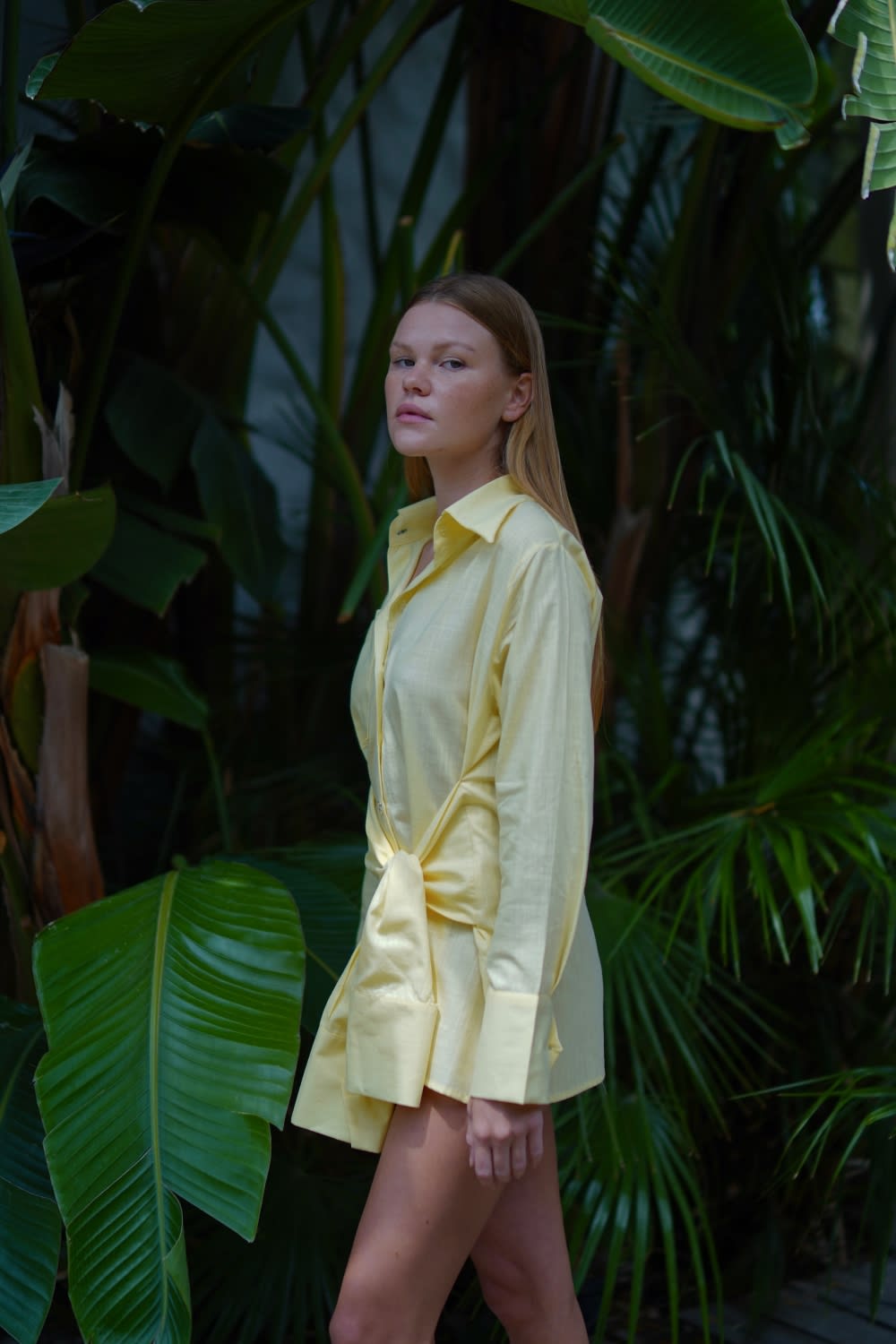 Pelia-Marlinda Sarı Mini Gömlek Elbise-Elbise-3-Milagron.com