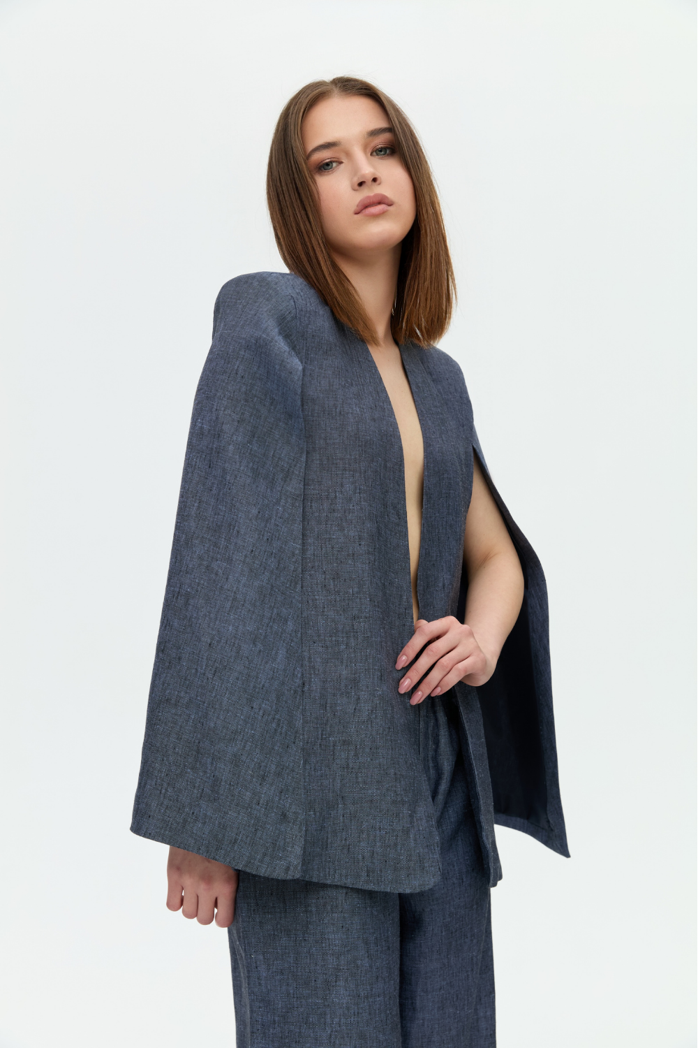 Marly Jean Renk Keten Pelerin Takım - 0